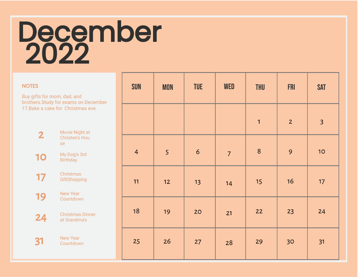 December 2022 Photo Calendar