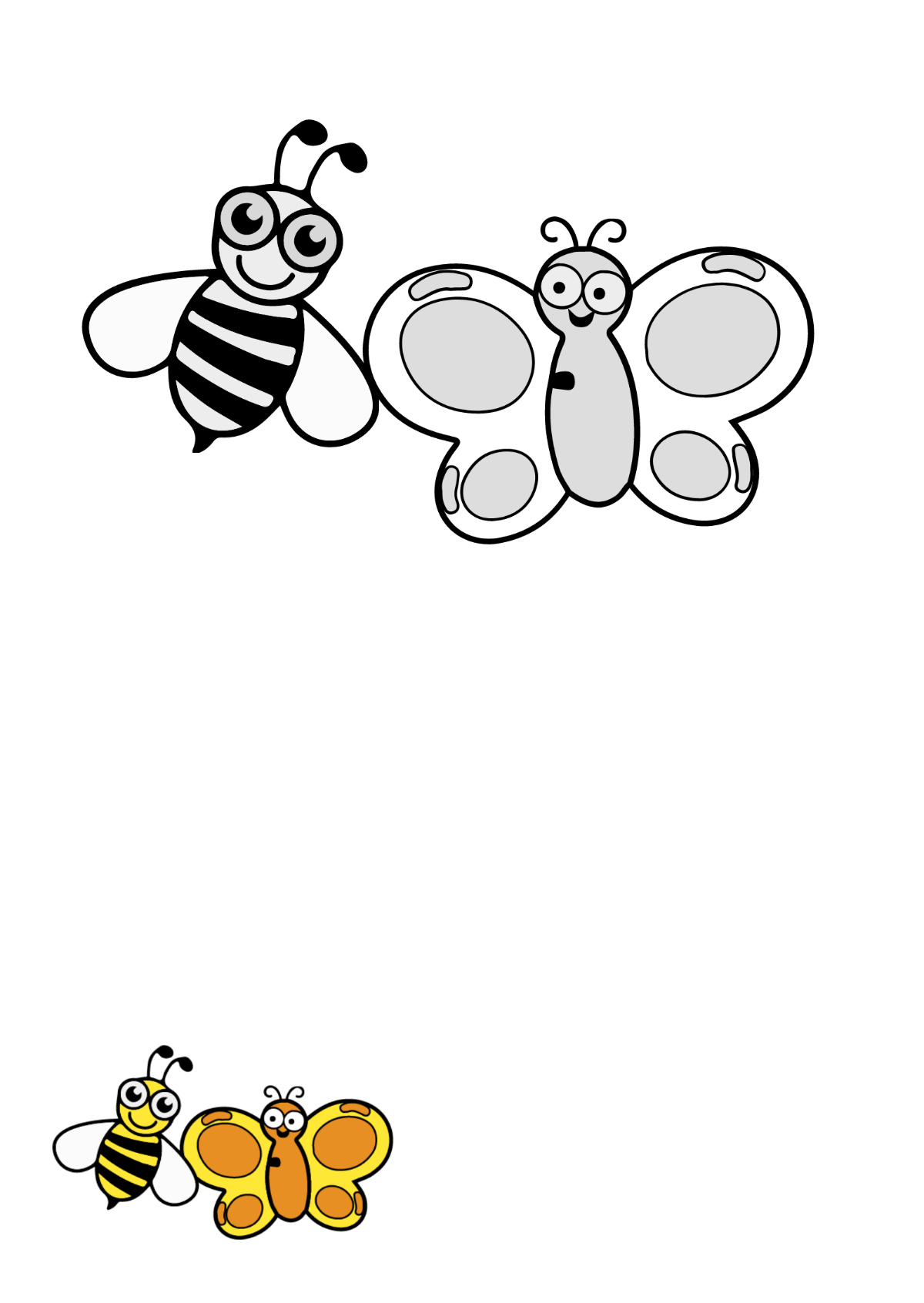 Bee And Butterfly Coloring Page Template