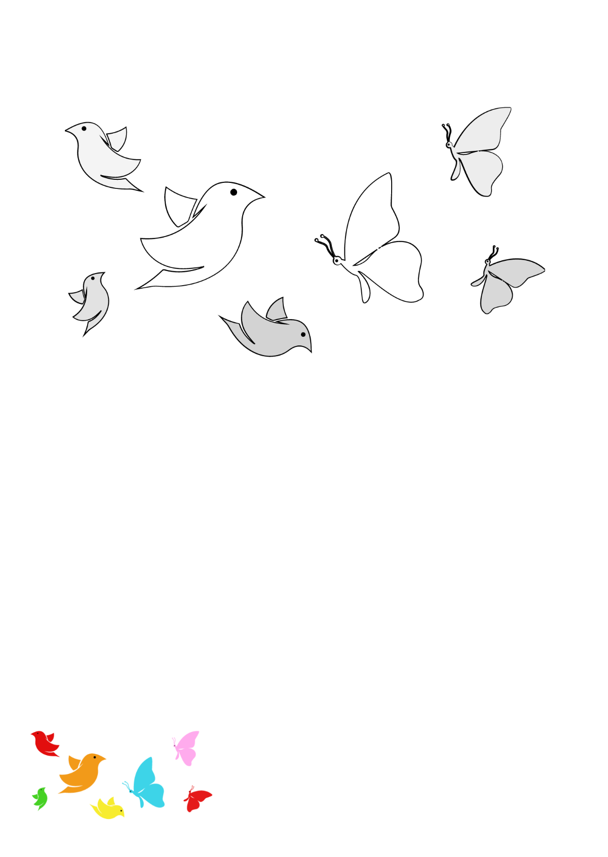 Birds And Butterflies Coloring Page Template