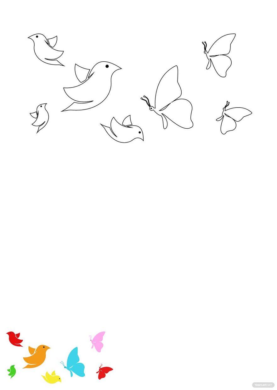 Free Birds And Butterflies Coloring Page in PDF