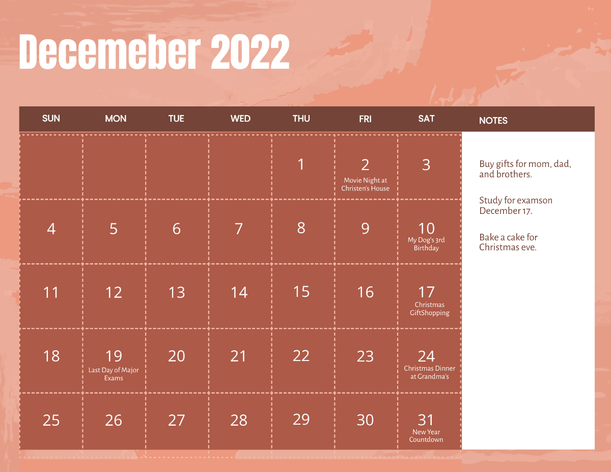 Simple December 2022 Calendar Template