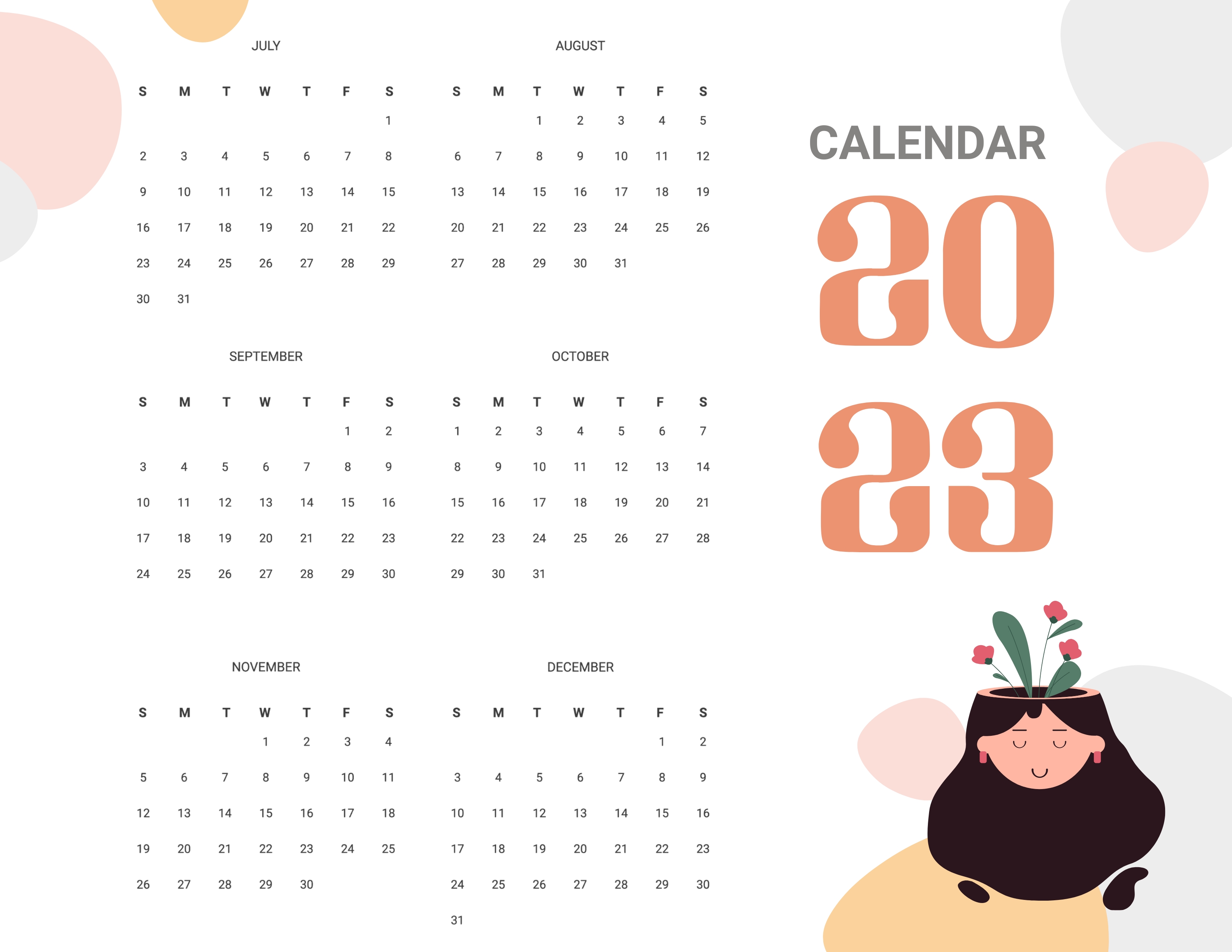 Free Pretty Year 2023 Calendar Template to Edit Online