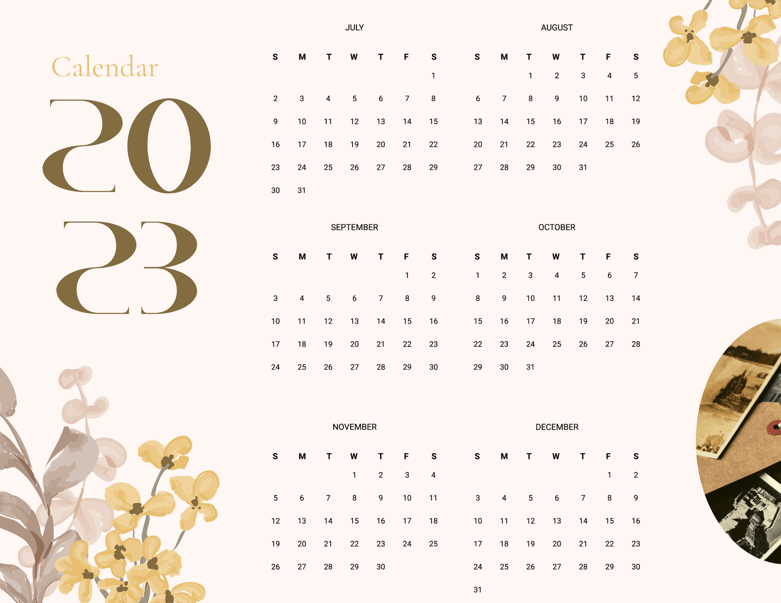 Free Fancy Year 2023 Calendar Template to Edit Online