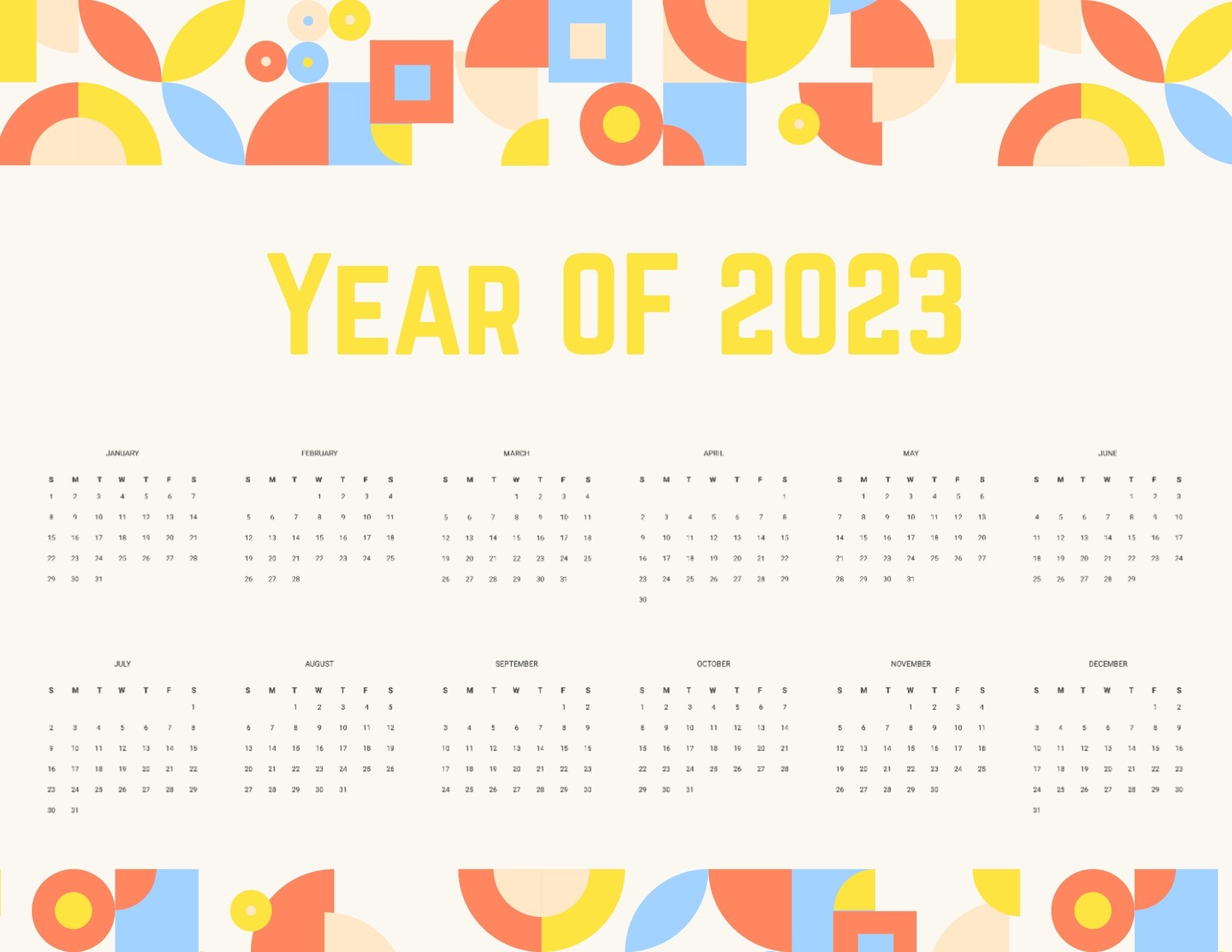 Colorful Year 2023 Calendar