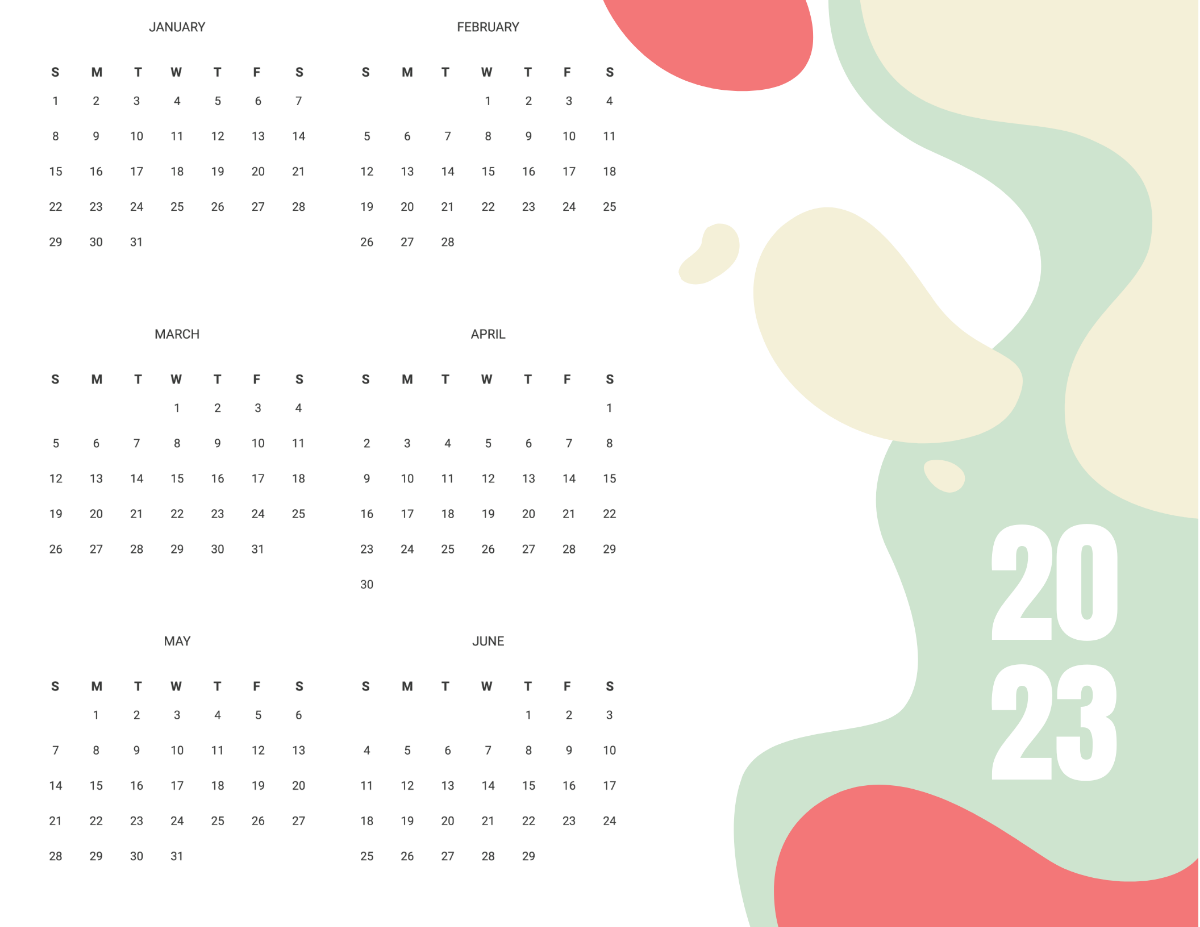   Blank Year 2023 Calendar Template