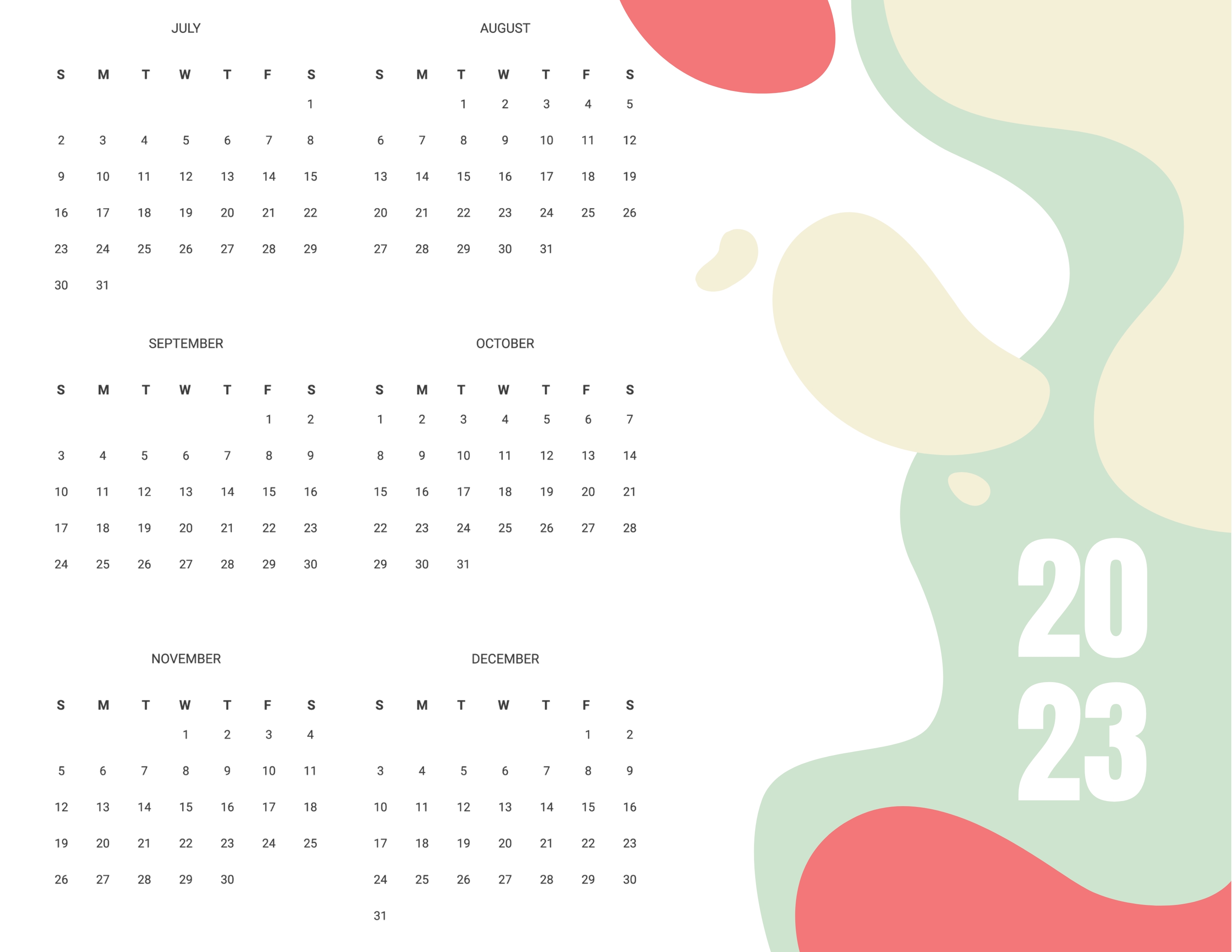 Free Blank Year 2023 Calendar Template to Edit Online
