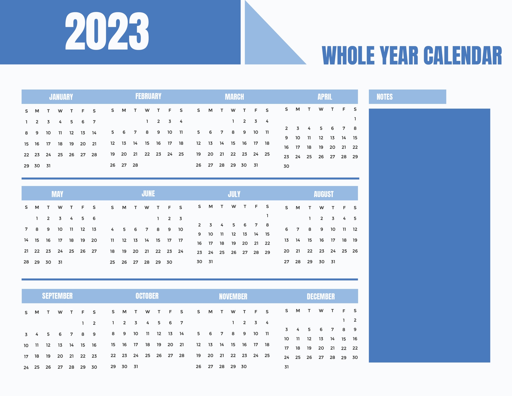 Blue Year 2023 Calendar Template in PSD, Illustrator, Word, Google Docs - Download | Template.net