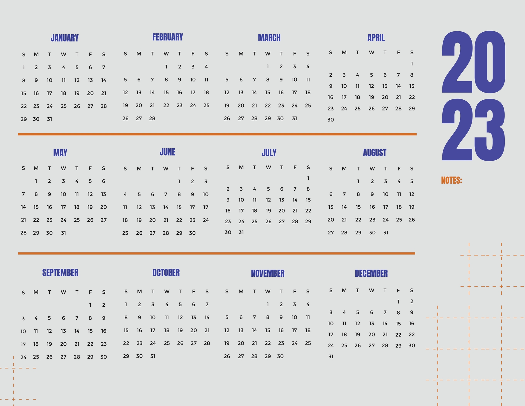 Google Docs Calendar Template 2023