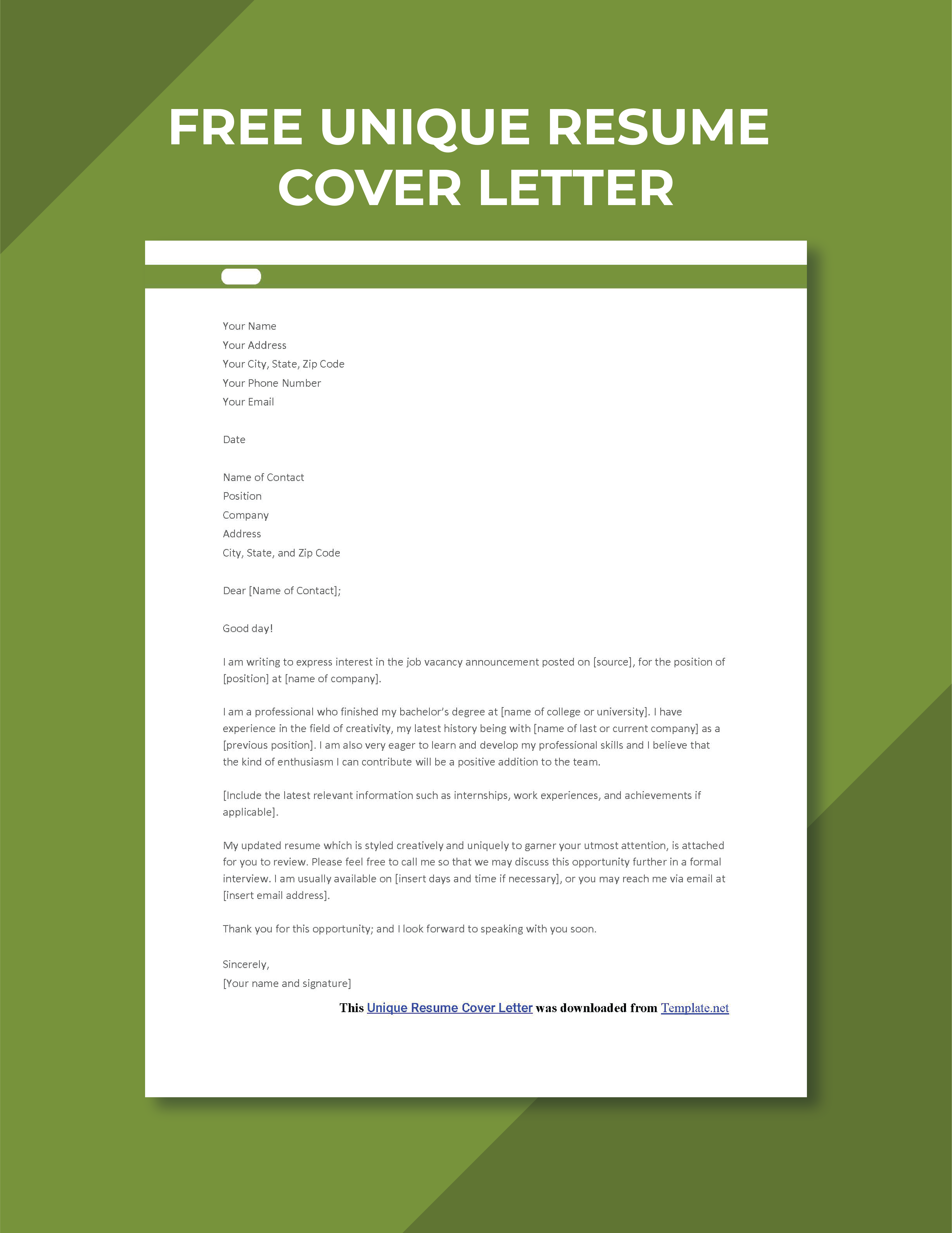 Unique Resume Cover Letter