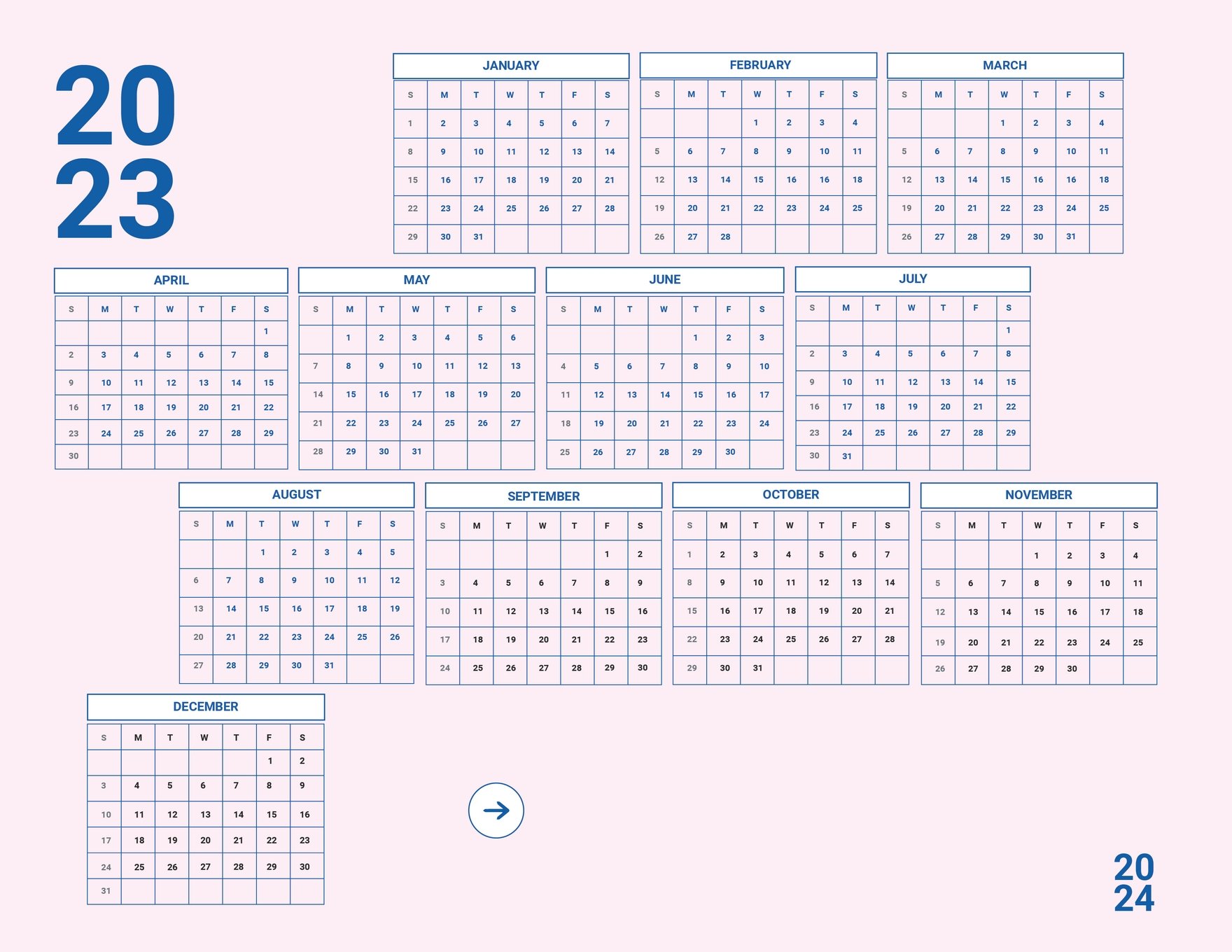 Pink Year 2024 Calendar Download in Word, Illustrator, EPS, SVG, JPG