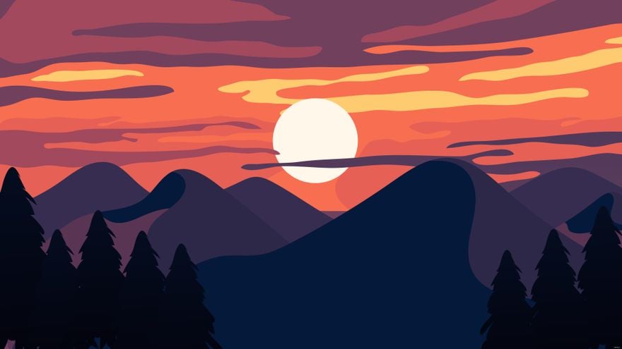 Mountain Sunset Background in Illustrator, EPS, SVG, JPG, PNG
