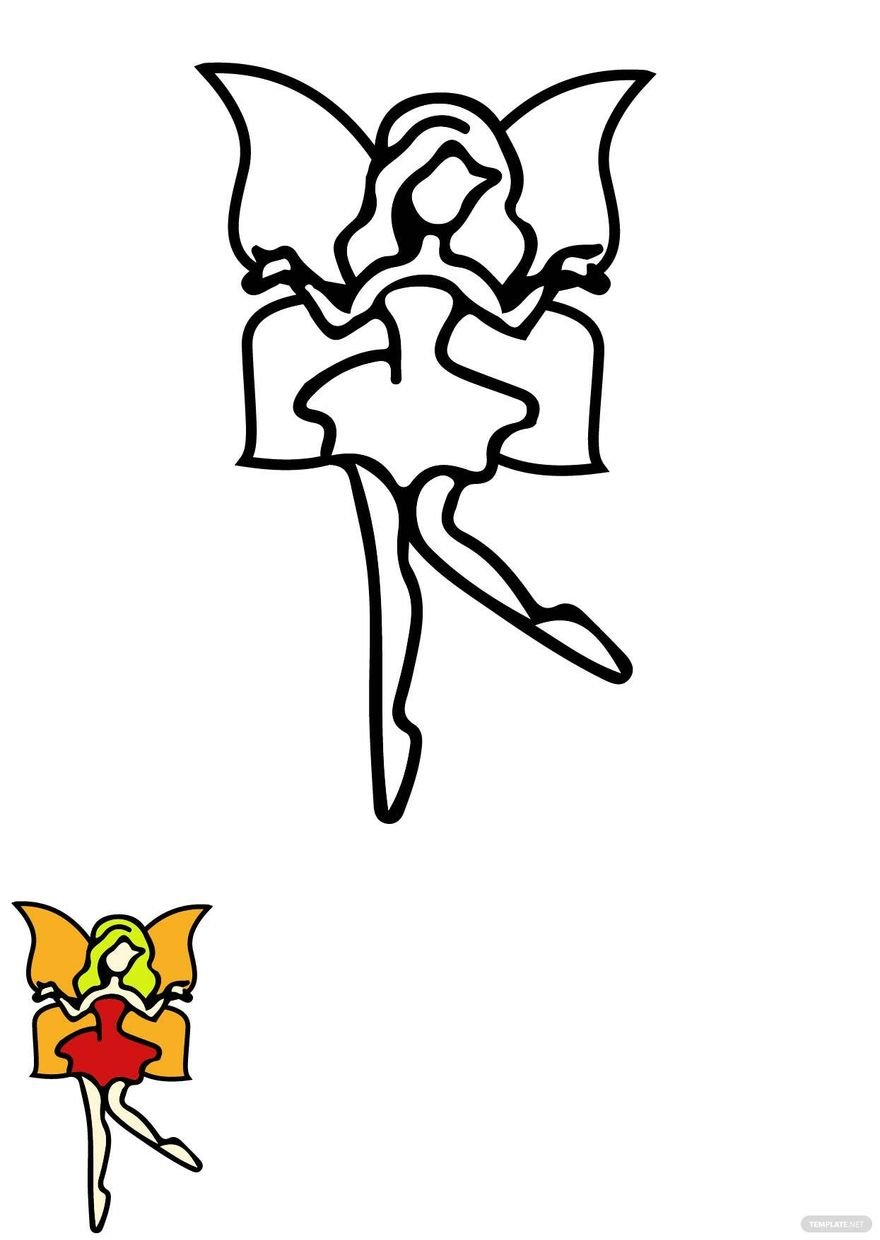 Fairy Butterfly Coloring Page in PDF, EPS, JPG
