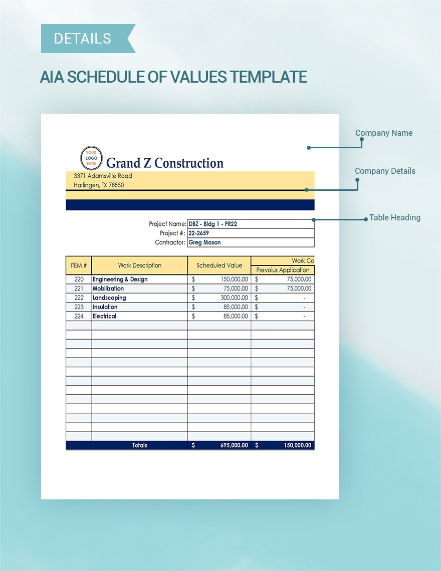 Schedule Of Value Excel Templates Spreadsheet, Free, Download