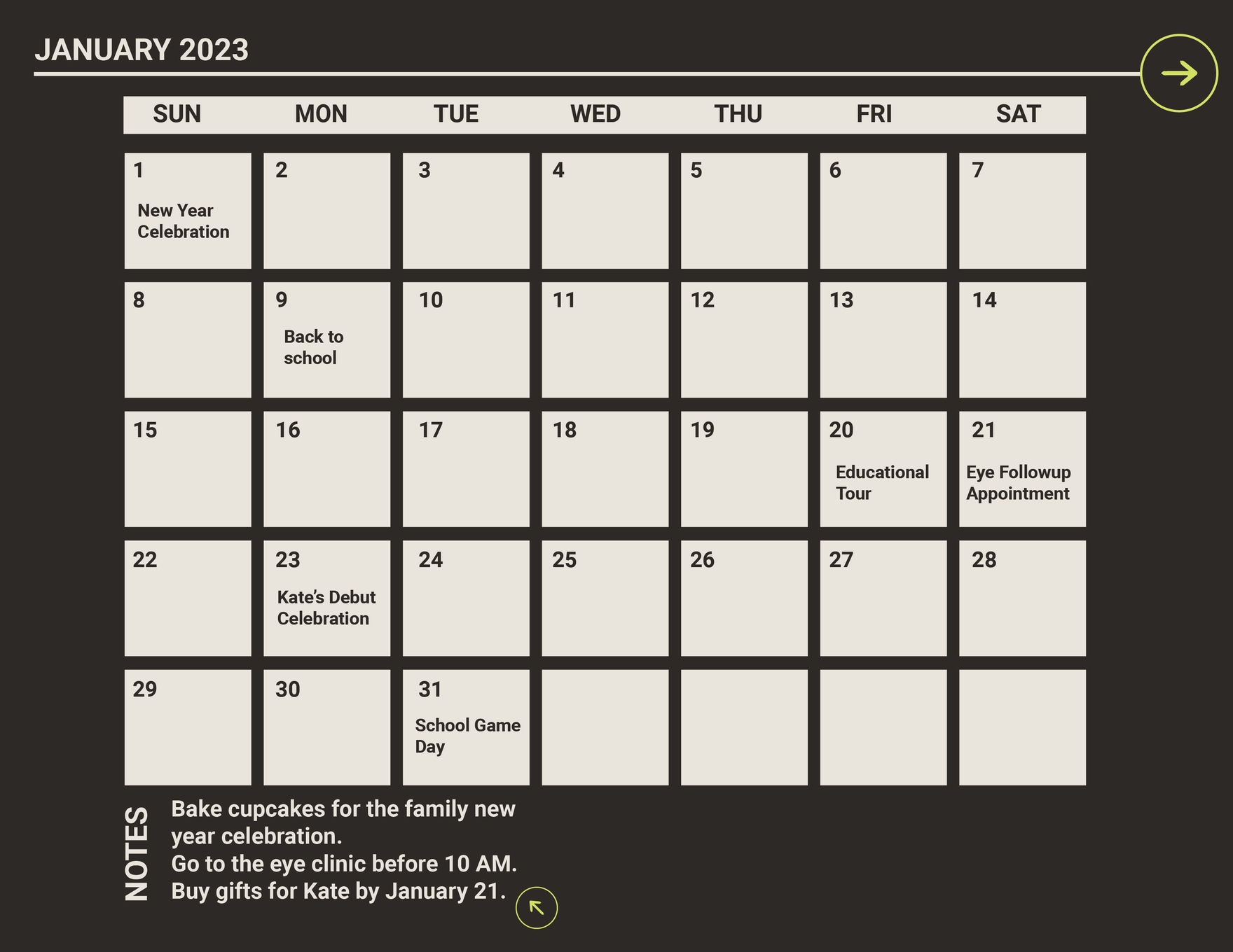 January 2023 Calendar Template Illustrator Word PSD Template