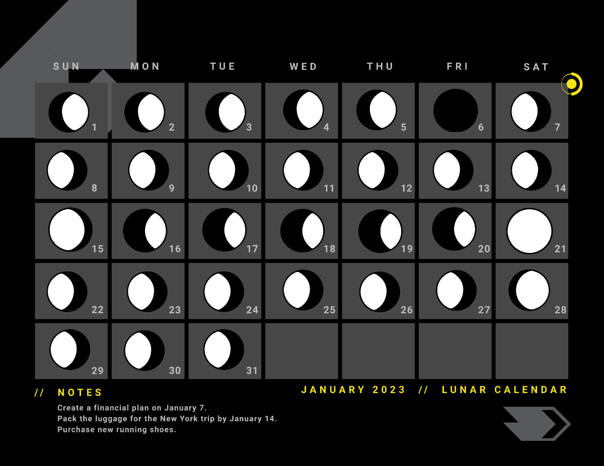Lunar Calendar January 2023 Template