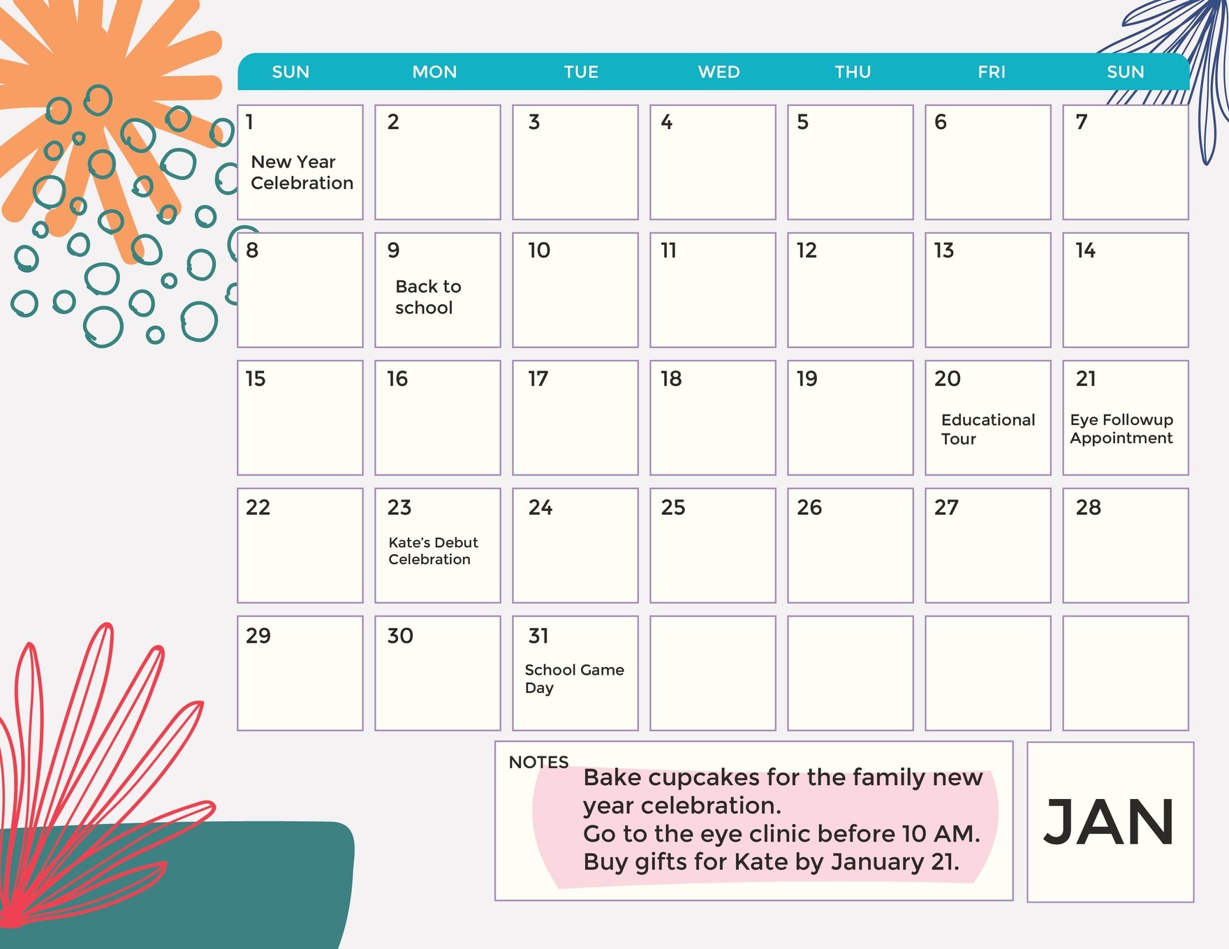 January 2023 Editable Calendar Printable Template Cal 6980