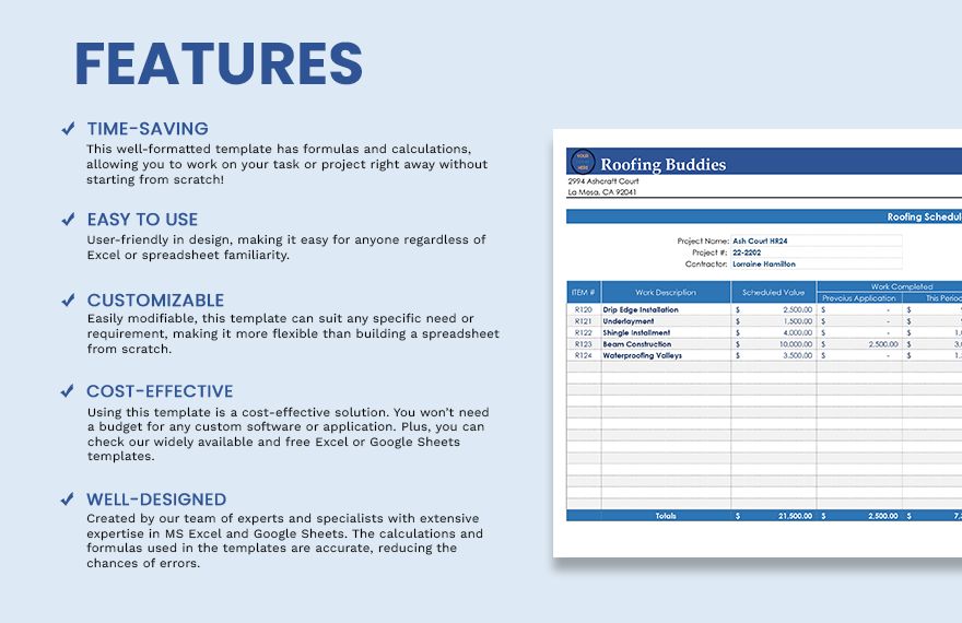 Roofing Schedule Of Values Template Google Docs, Google Sheets, Excel