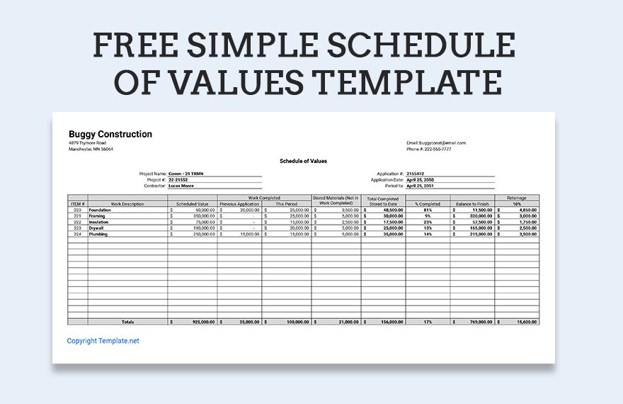 Excel Schedule Of Values Template