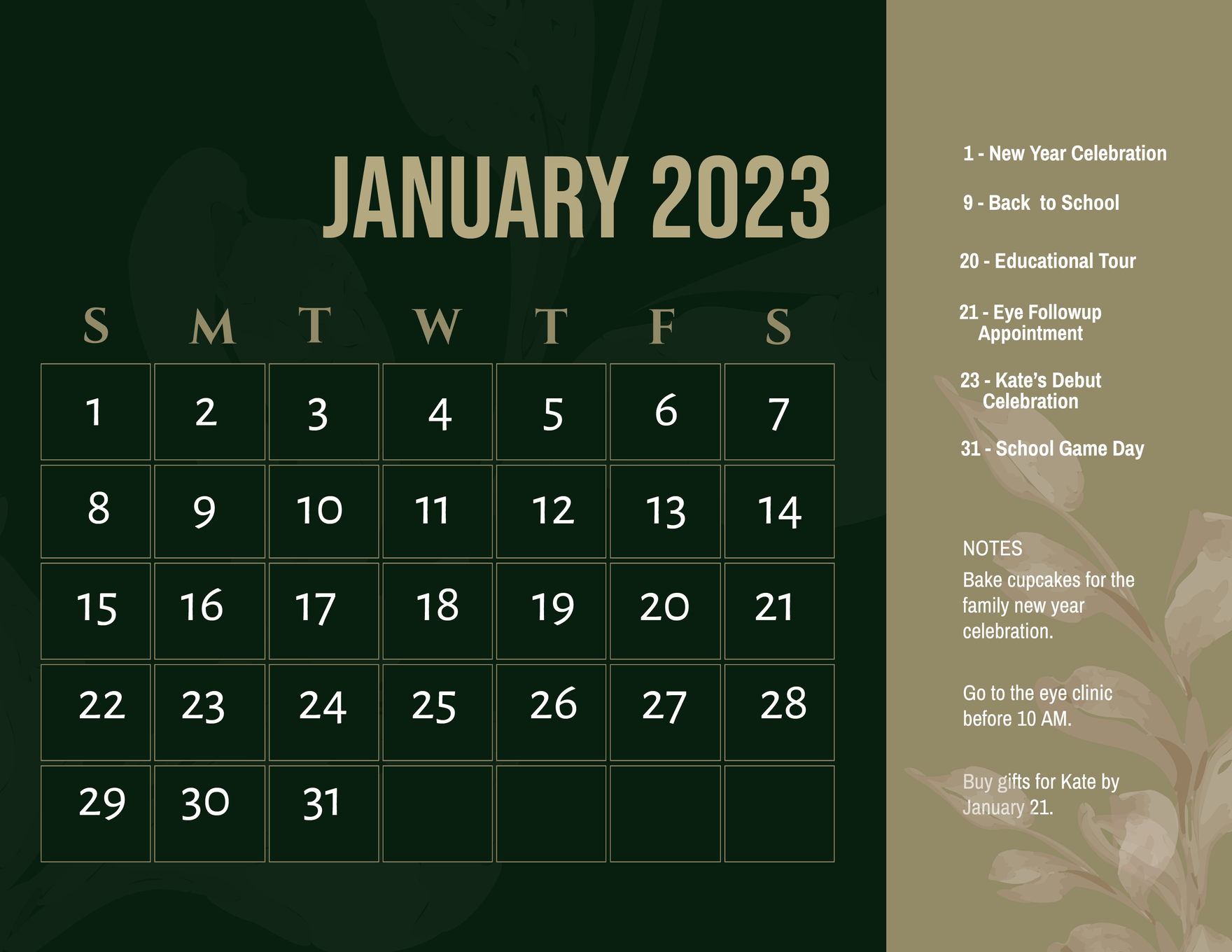 Fancy January 2023 Calendar