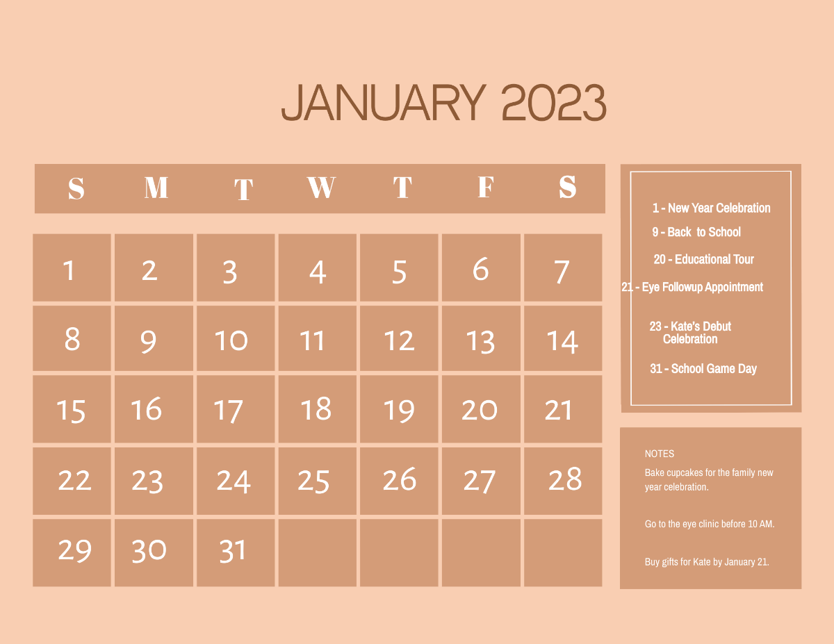 Colorful January 2023 Calendar Template