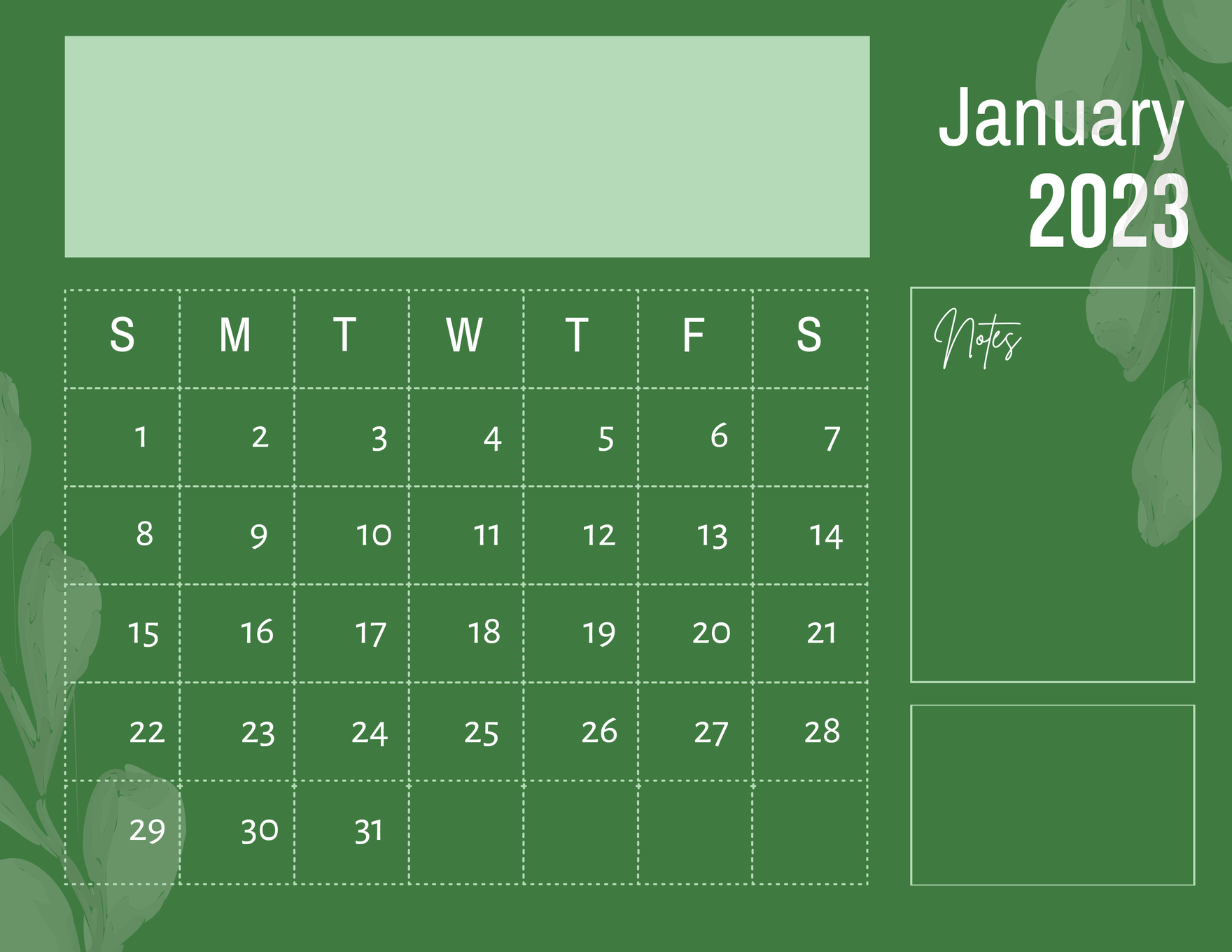 Free Blank January 2023 Calendar Template
