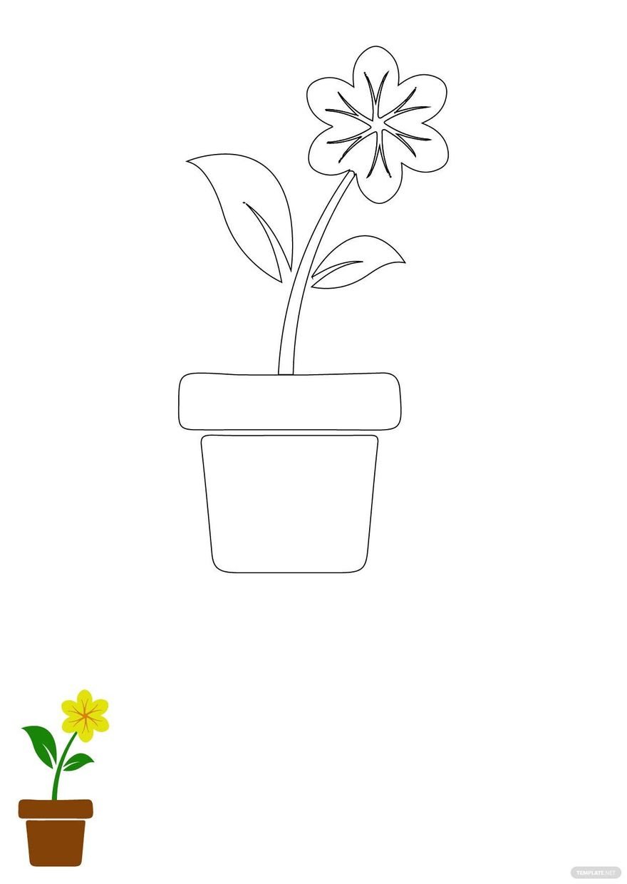 Flower Pot Coloring Page in PDF, EPS, JPG