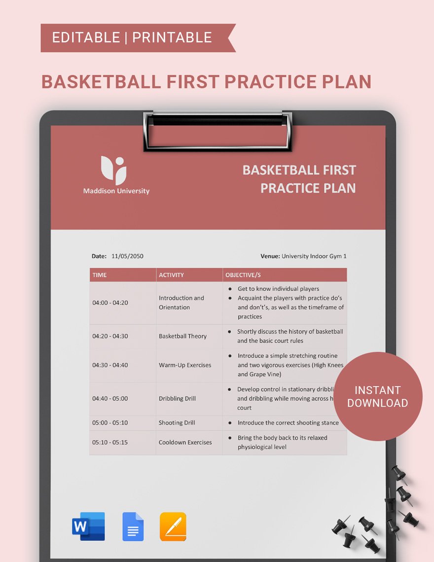Basketball Practice Plan Templates Documents, Design, Free, Download
