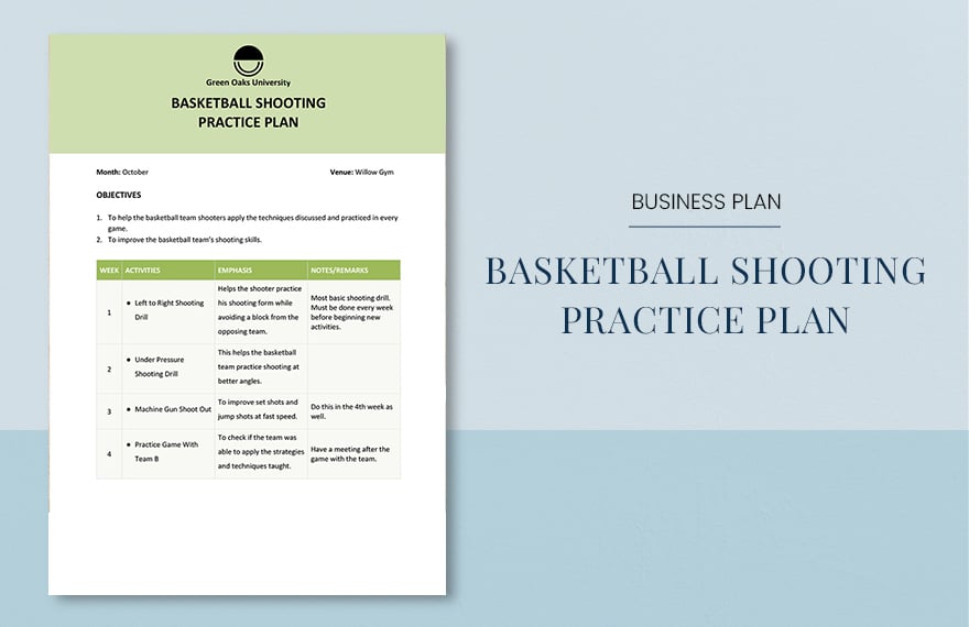 Basketball Shooting Practice Plan Template