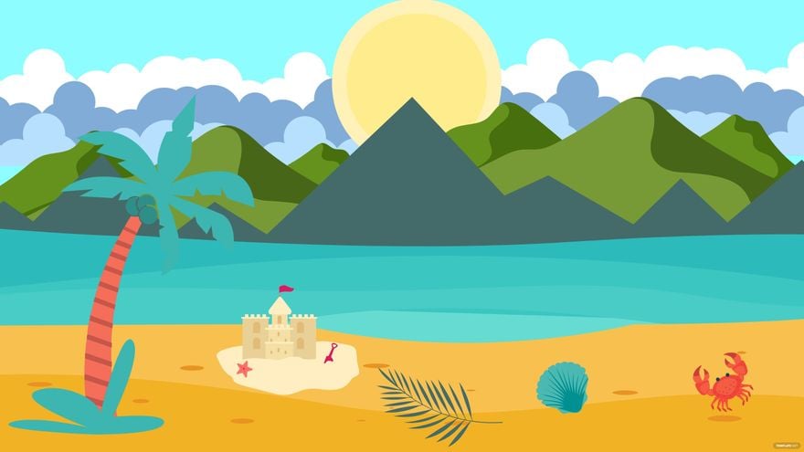 Free Beach With Mountain Background in Illustrator, EPS, SVG, JPG, PNG