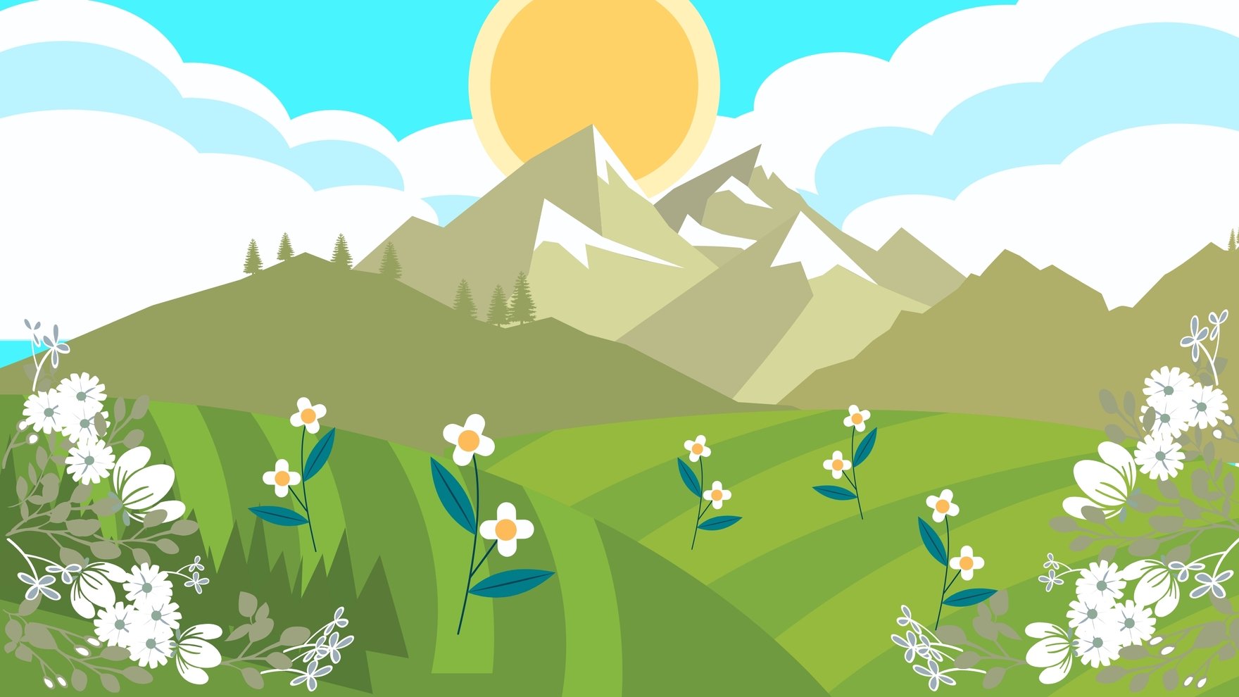 Free Flowers With Mountain Background in Illustrator, EPS, SVG, JPG