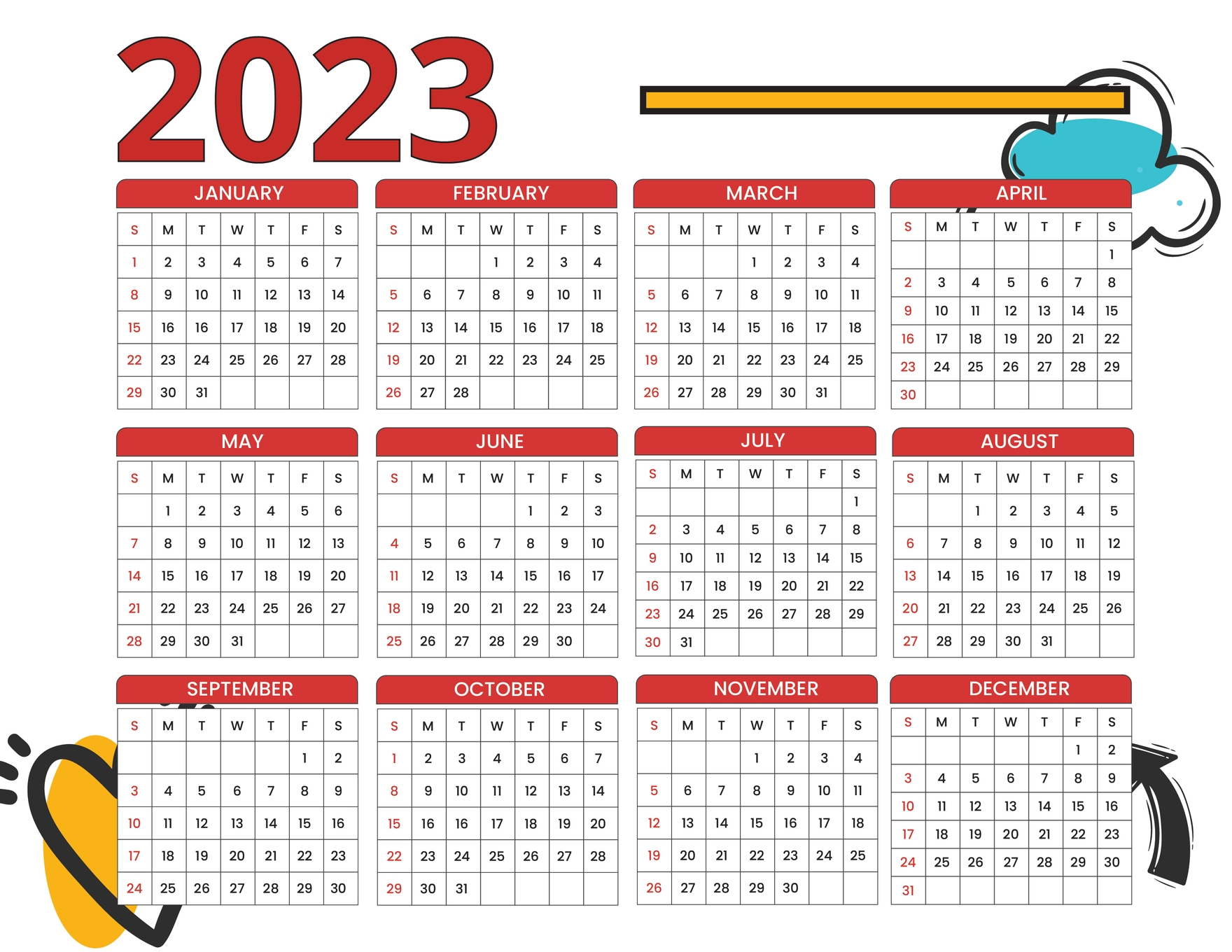 Free 2023 Calendar Template - Download in Word, Illustrator, PSD