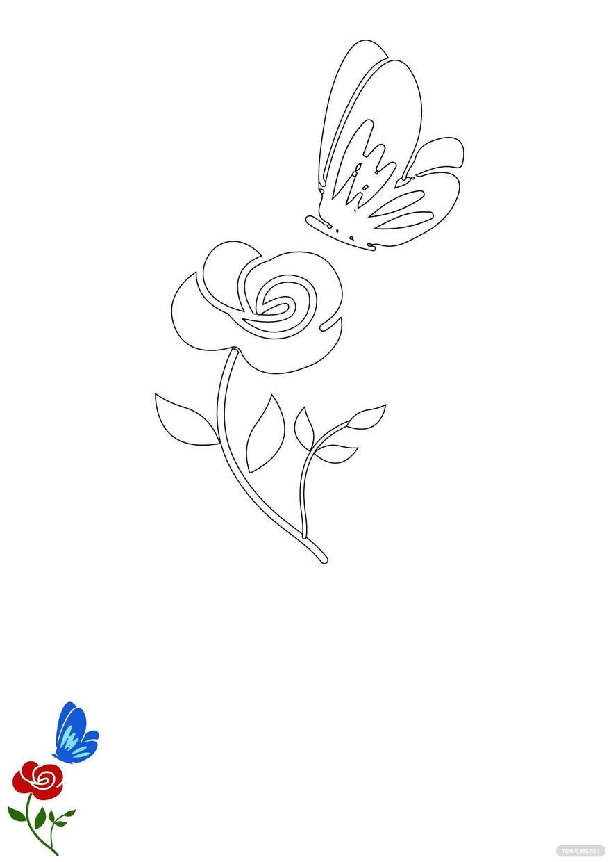 Free Butterfly Flower Coloring Page in PDF, EPS, JPG