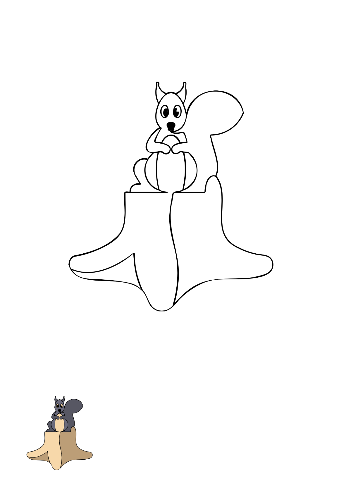 Squirrel on Tree Stumps Coloring Page Template