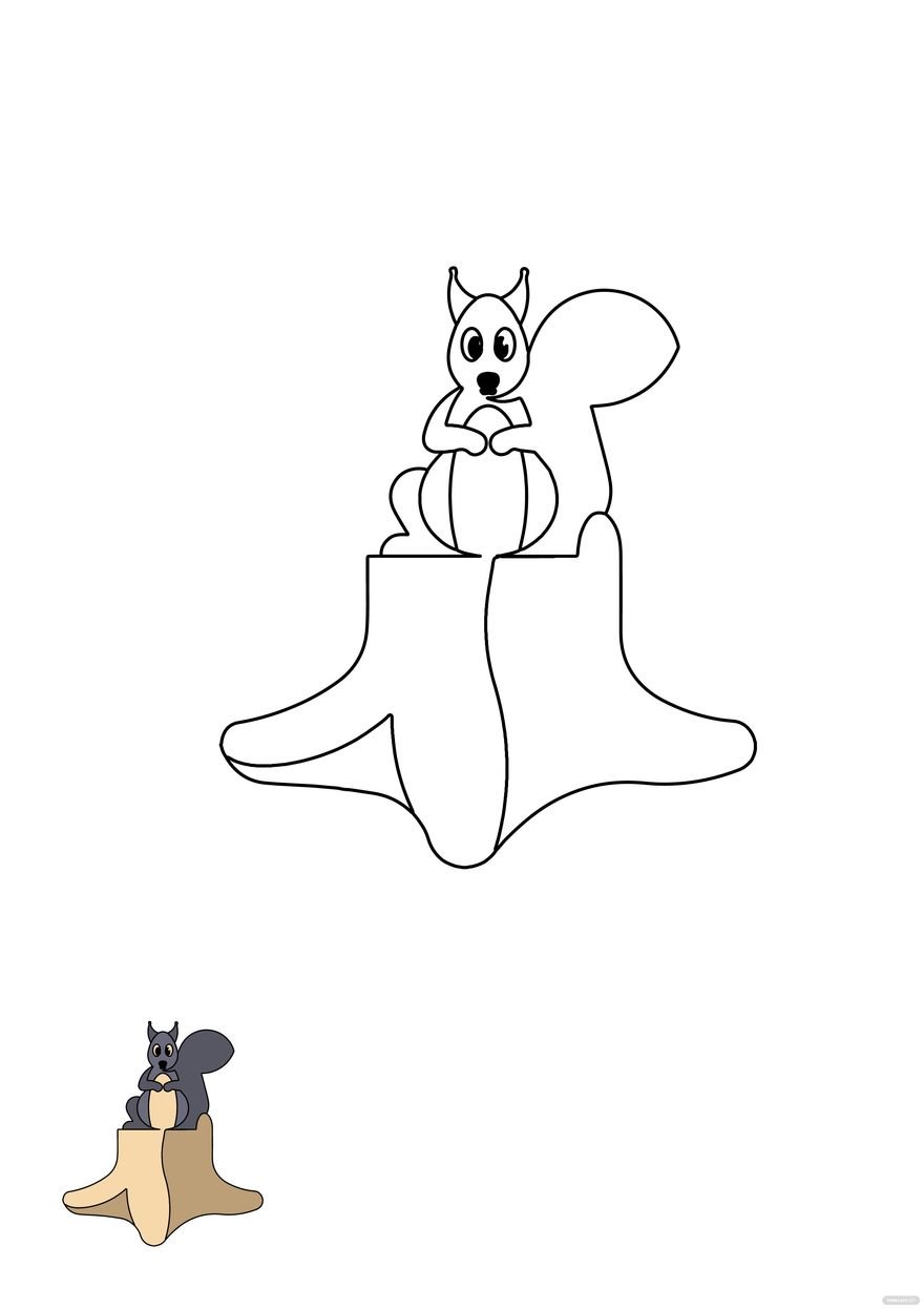 Squirrel on Tree Stumps Coloring Page Template in PDF, EPS, JPEG