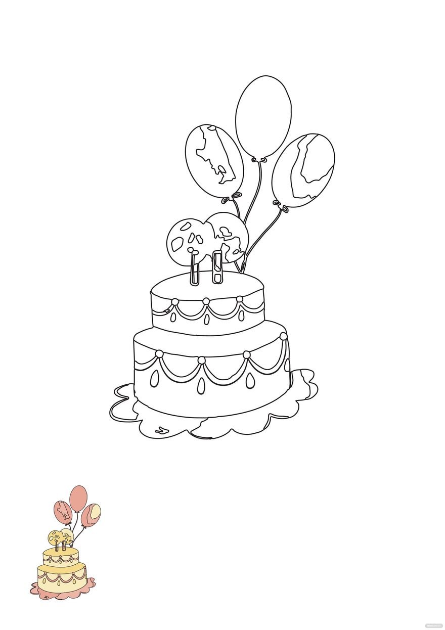 Watercolor Happy Birthday Coloring Page