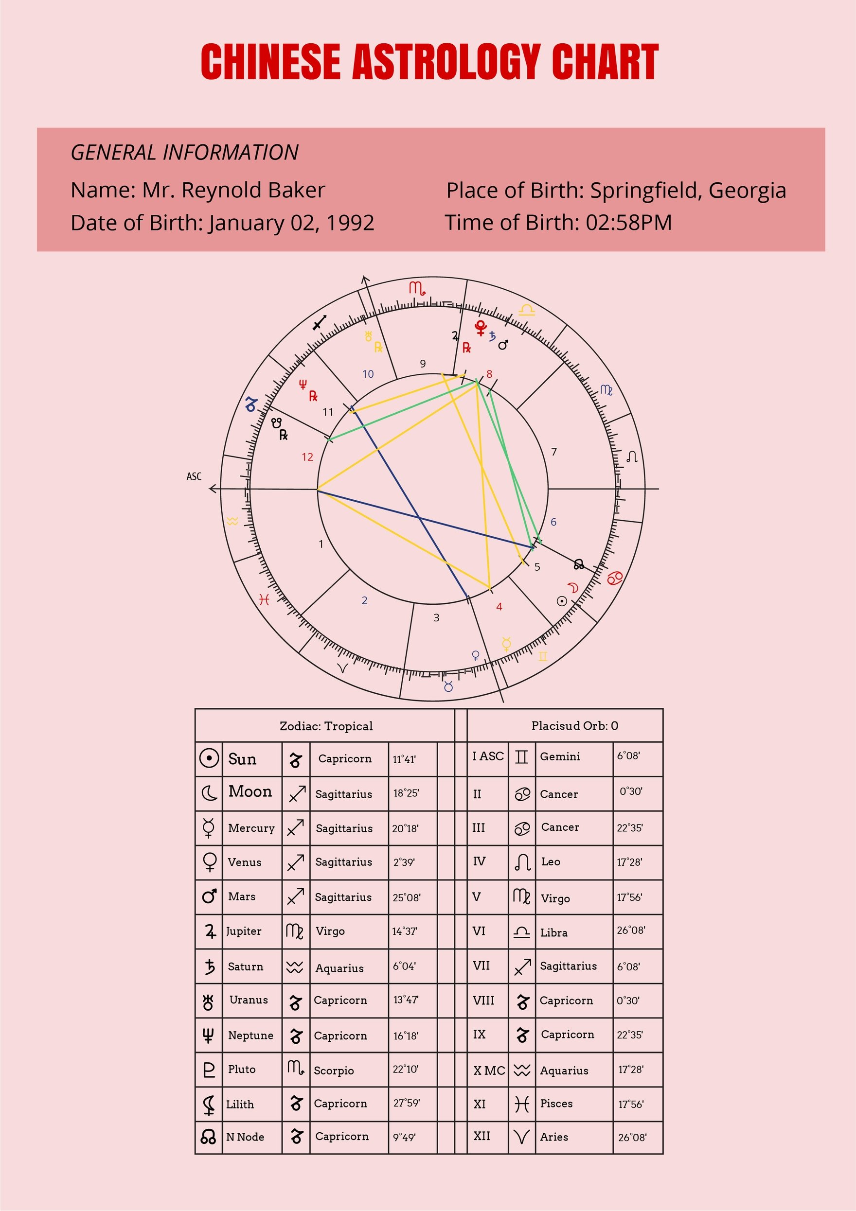 Chinese Astrology Chart Template