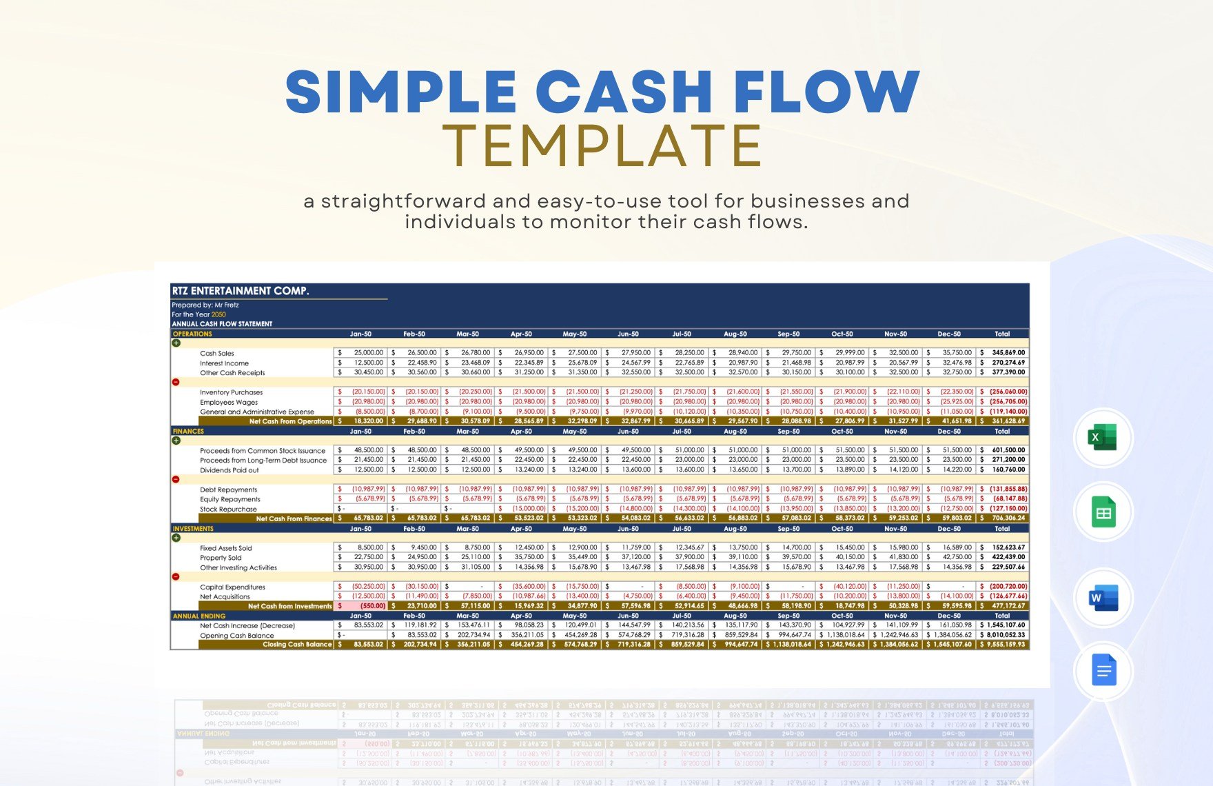 Simple Cash Flow Template in Word, Google Docs, Excel, Google Sheets