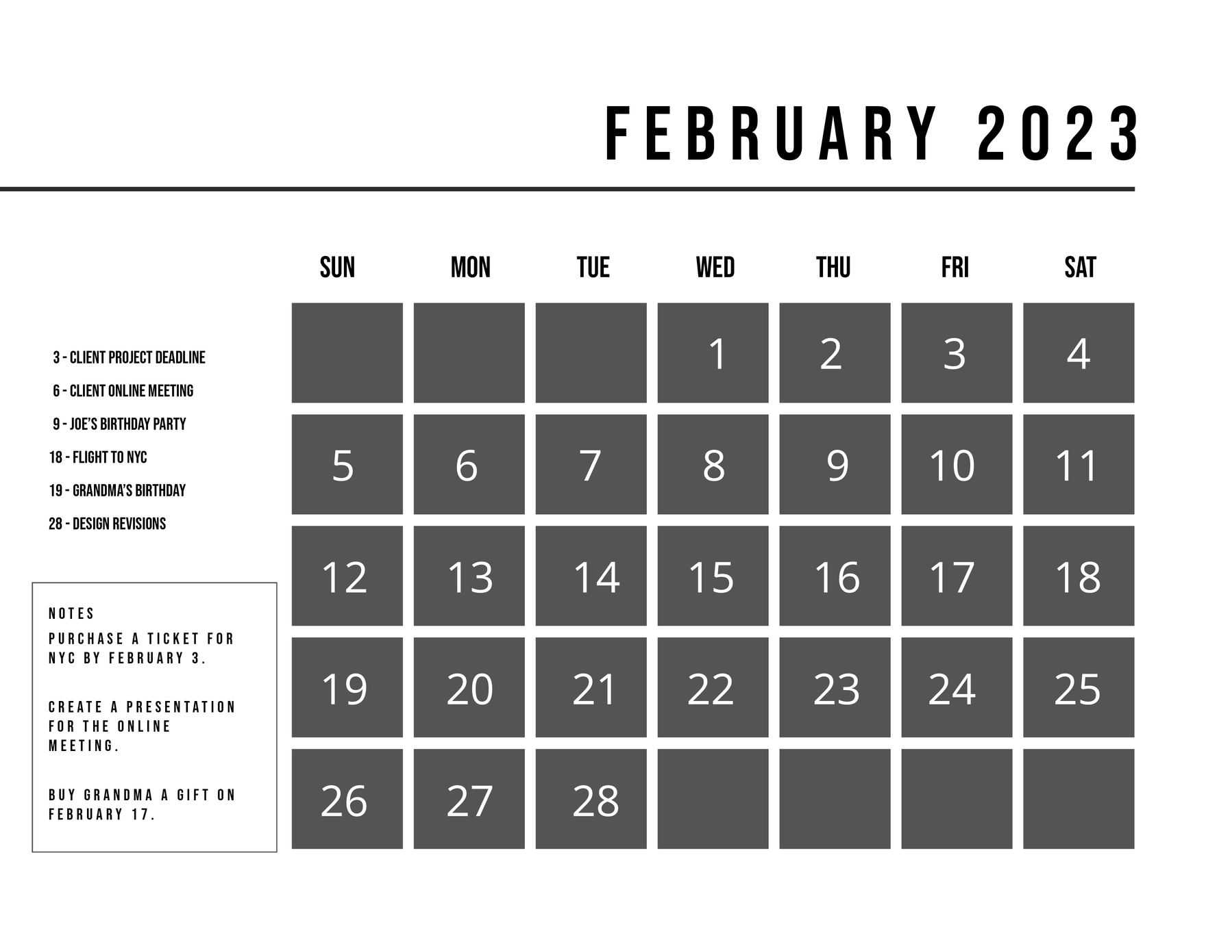 Printable February 2023 Calendar Template