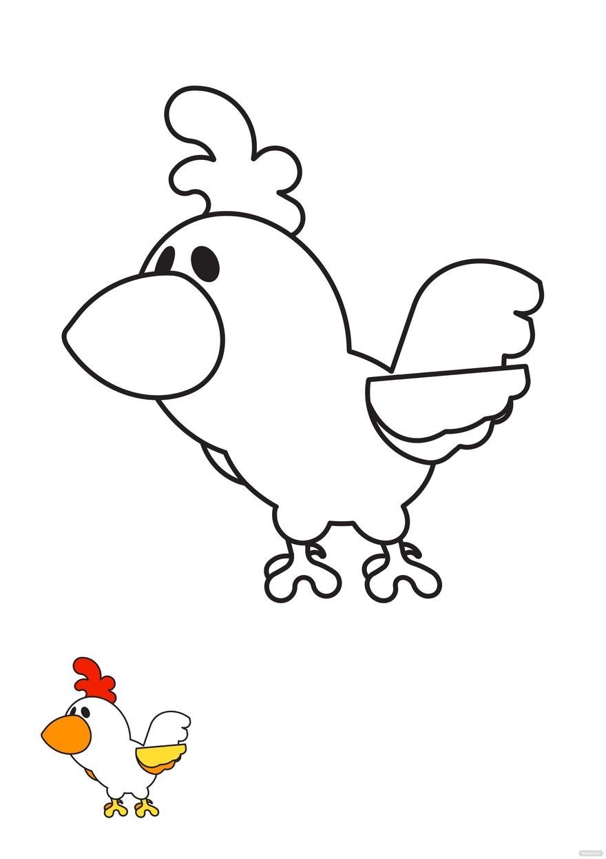 Free Chicken Cartoon Coloring Page Template - EPS, JPG, PDF 