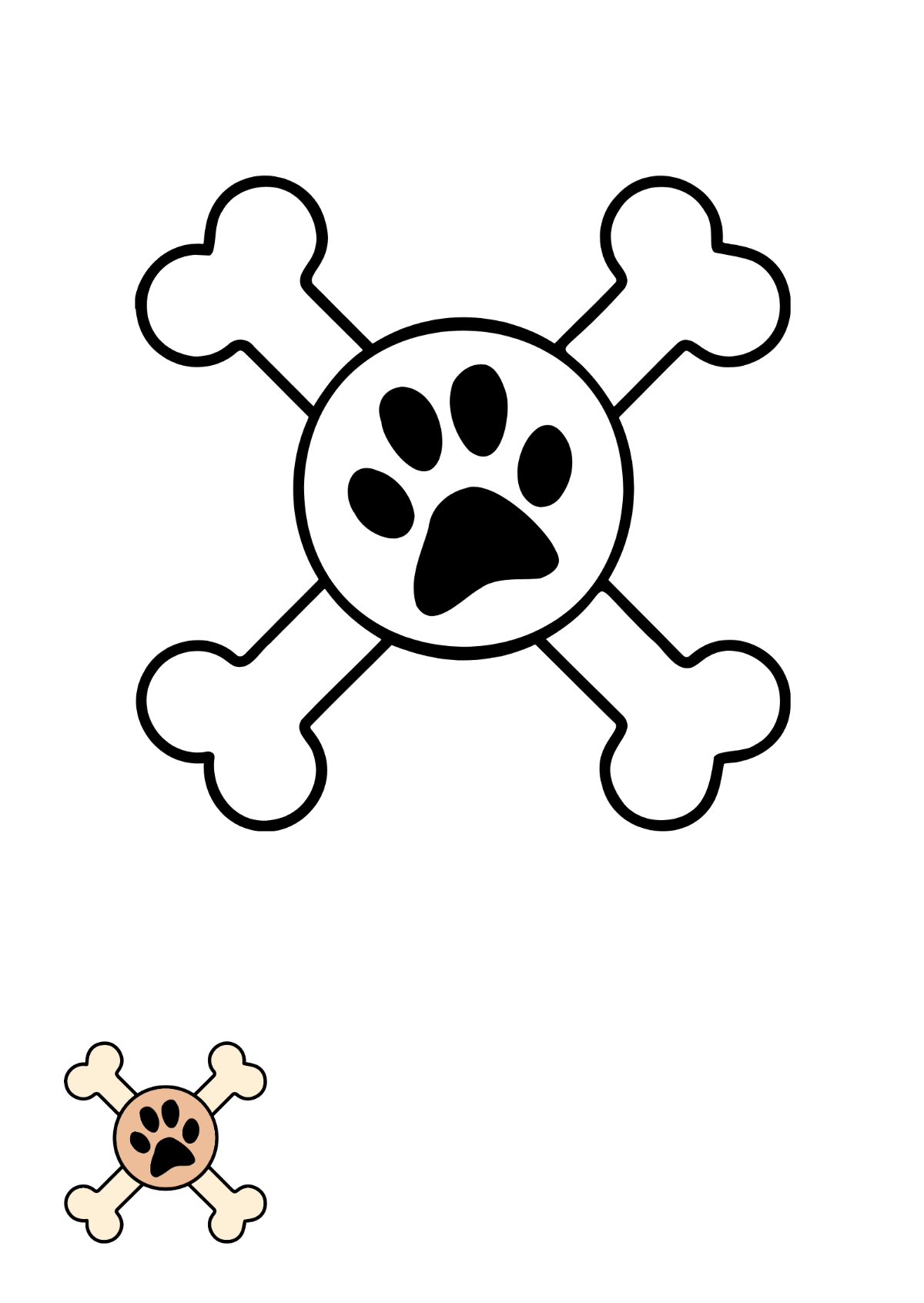 Dog Bone and Paw Coloring Page Template