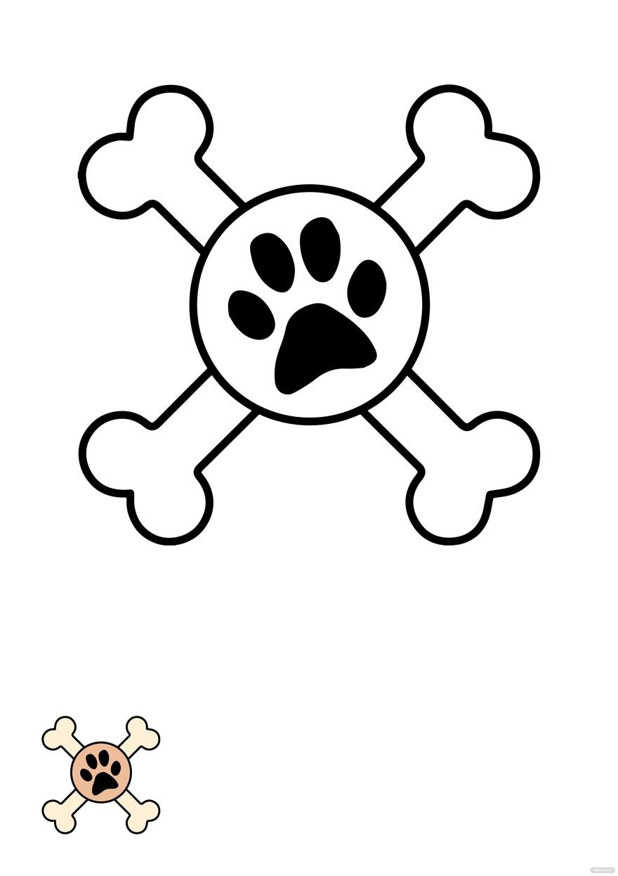 Dog Bone and Paw Coloring Page Template