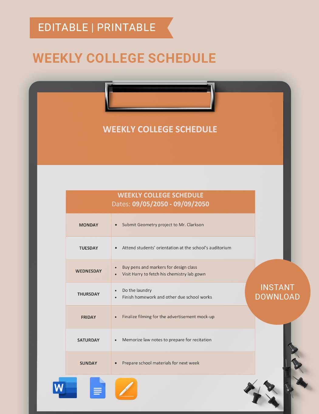Weekly College Schedule Template