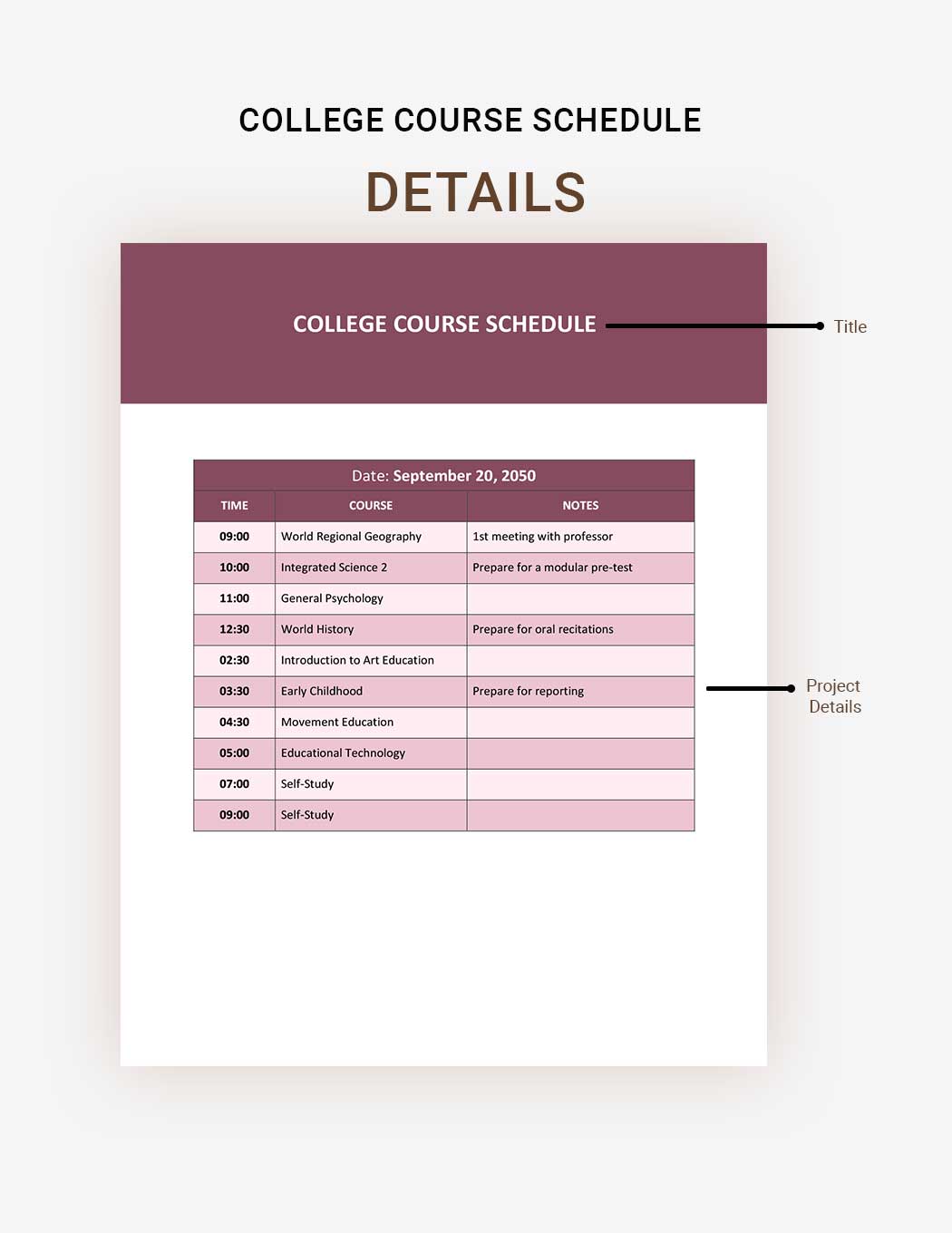 College Course Schedule Template