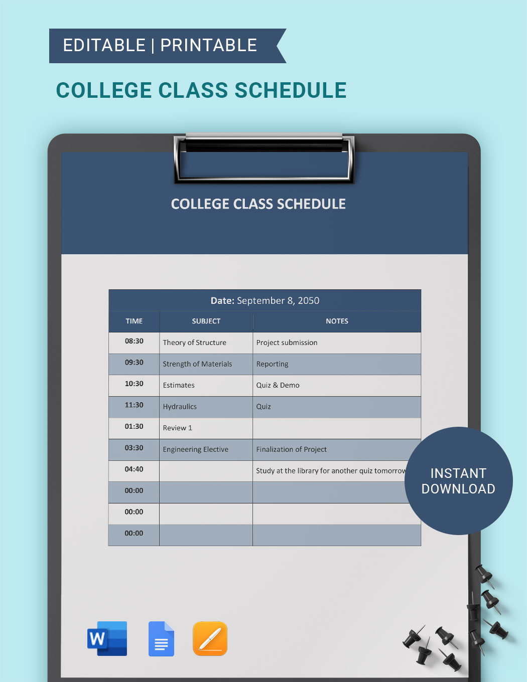 College Class Schedule Template