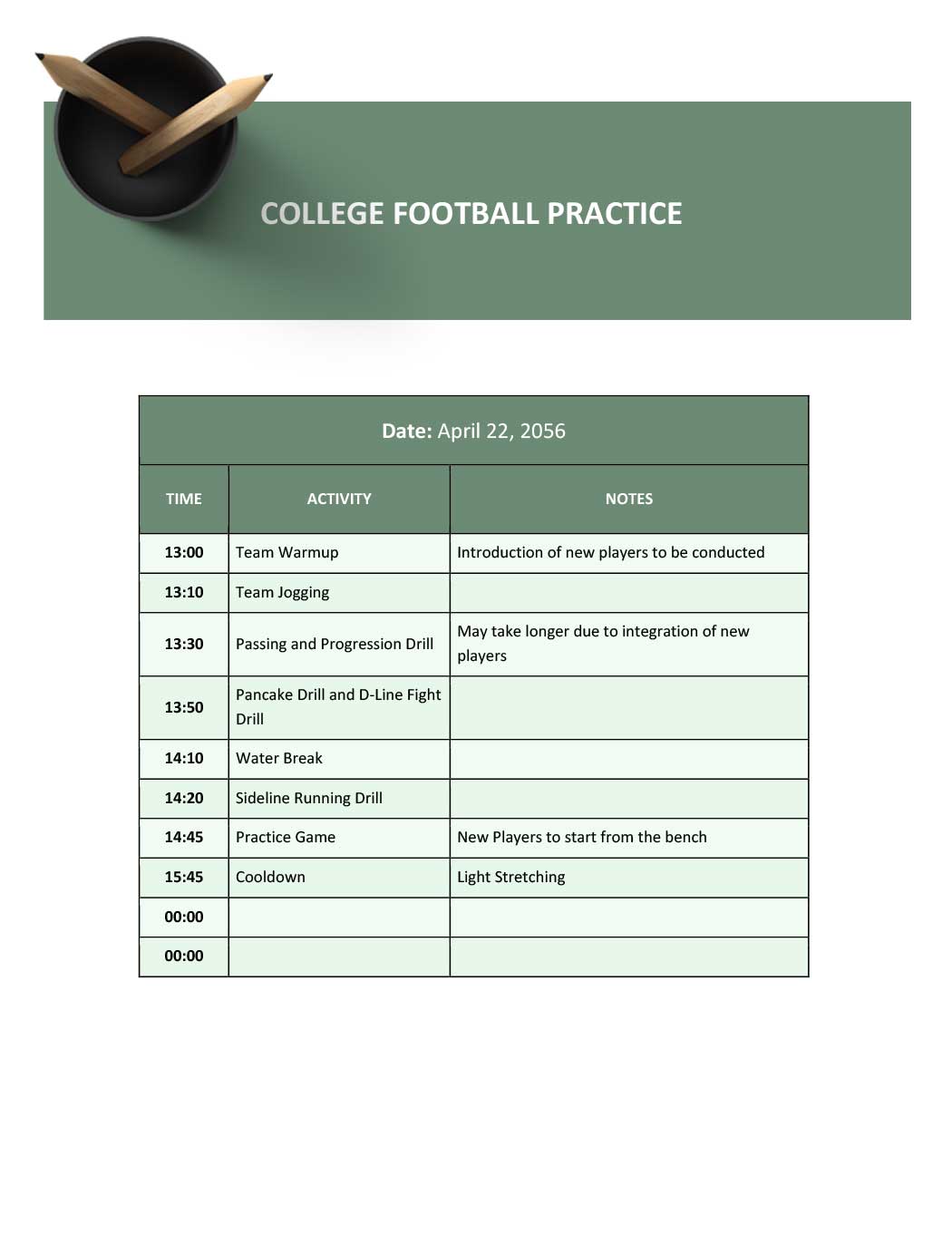 College Football Practice Schedule Template in Word, Google Docs, Pages