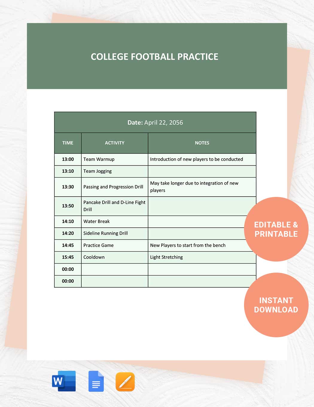 College Football Practice Schedule Template