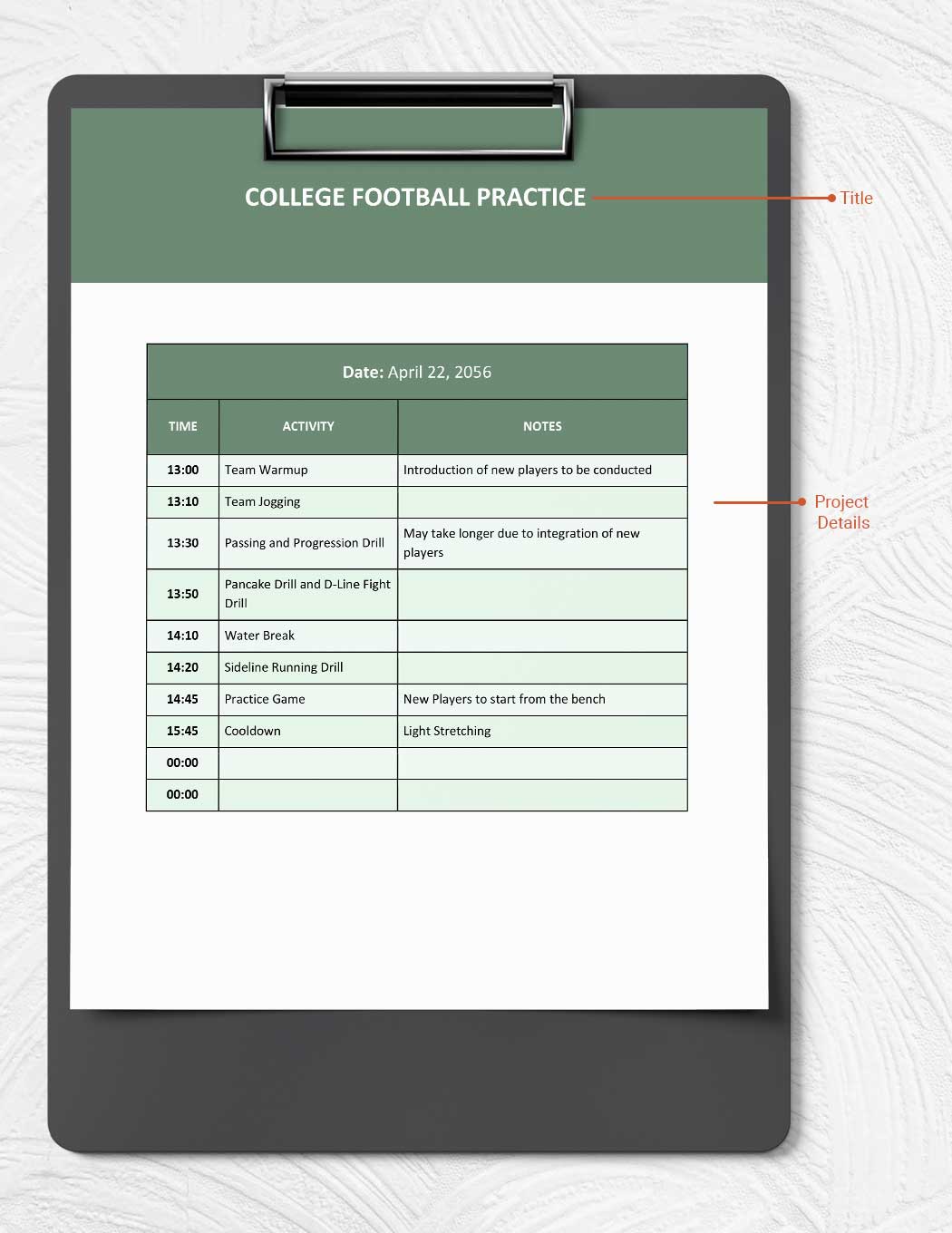 College Football Practice Schedule Template