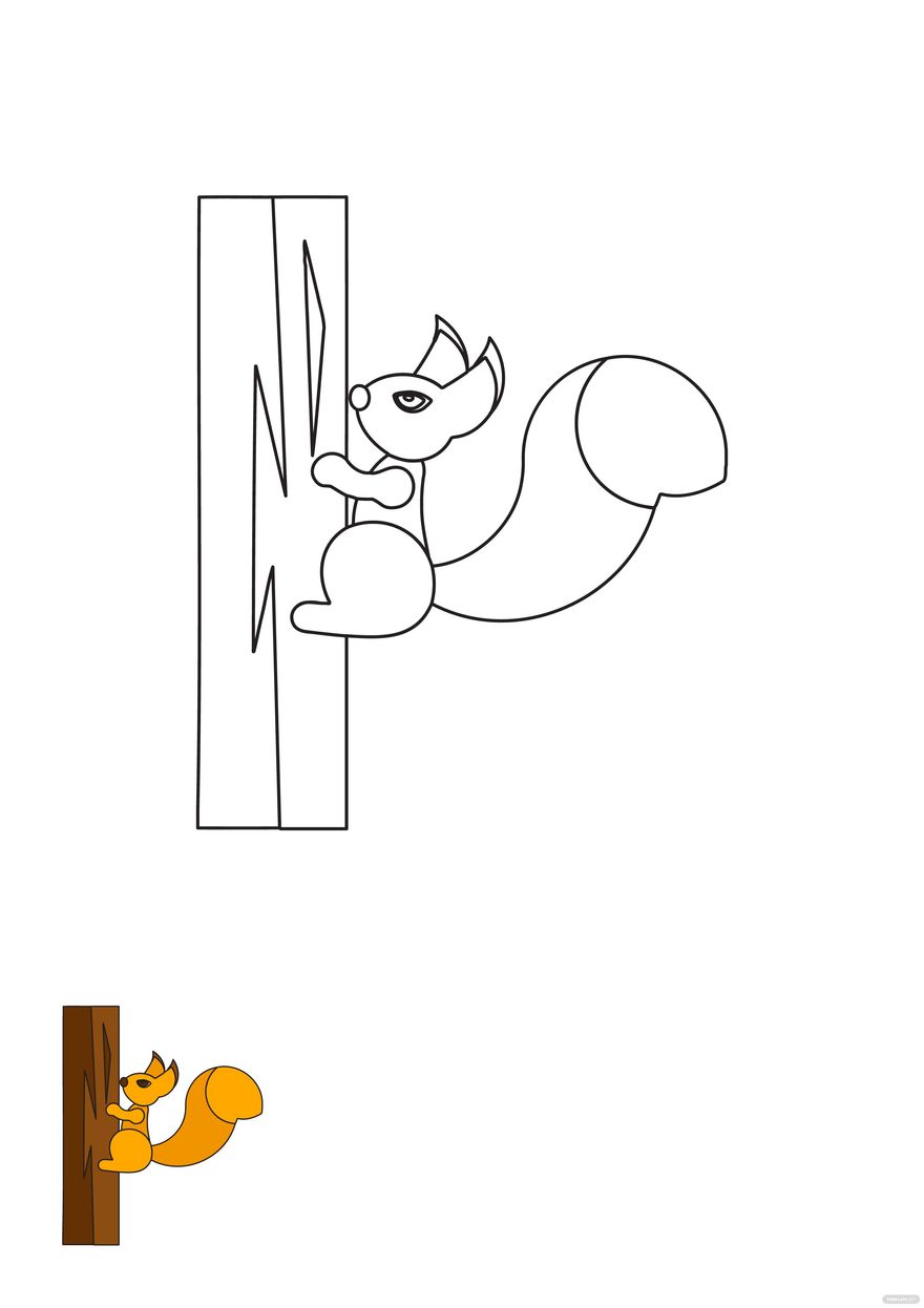 Squirrel on Tree Coloring Page Template