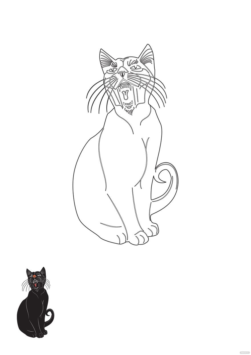 Wild Black Rabid Cat Coloring Page Template in PDF, EPS, JPG