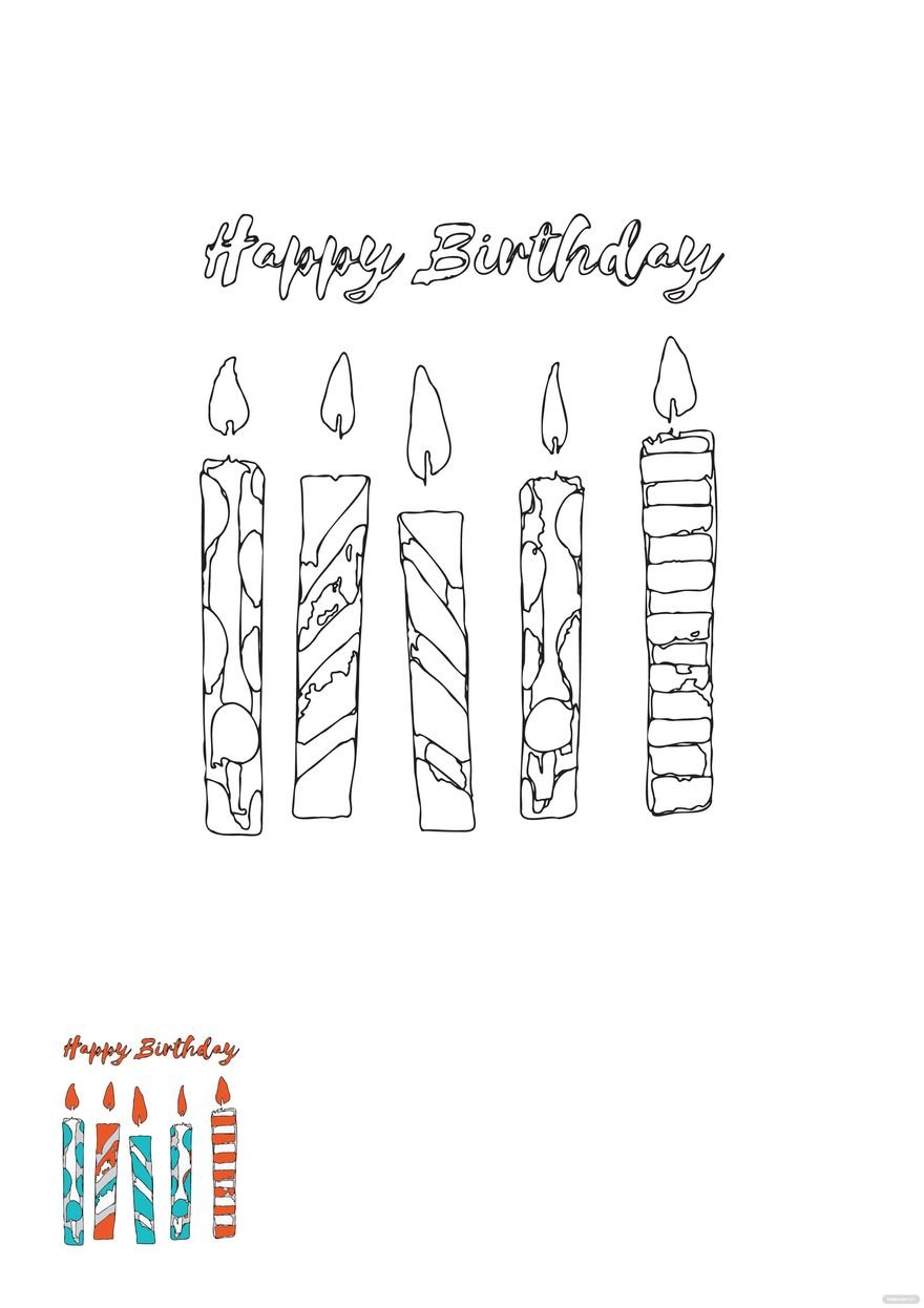 Watercolor Happy Birthday Candle Coloring Page